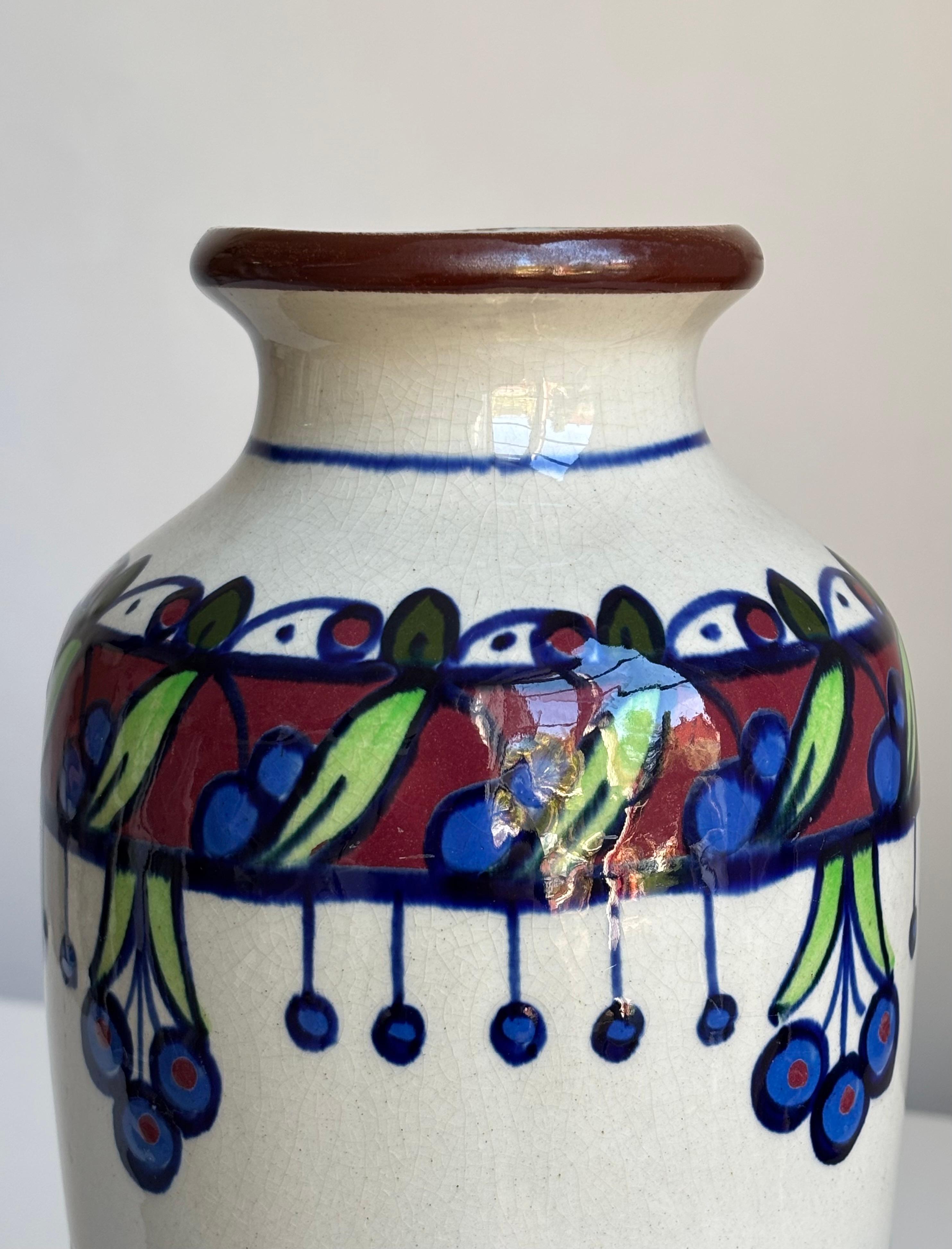Ceramica Vaso alto belga smaltato multicolore d'epoca, anni '50 circa in vendita