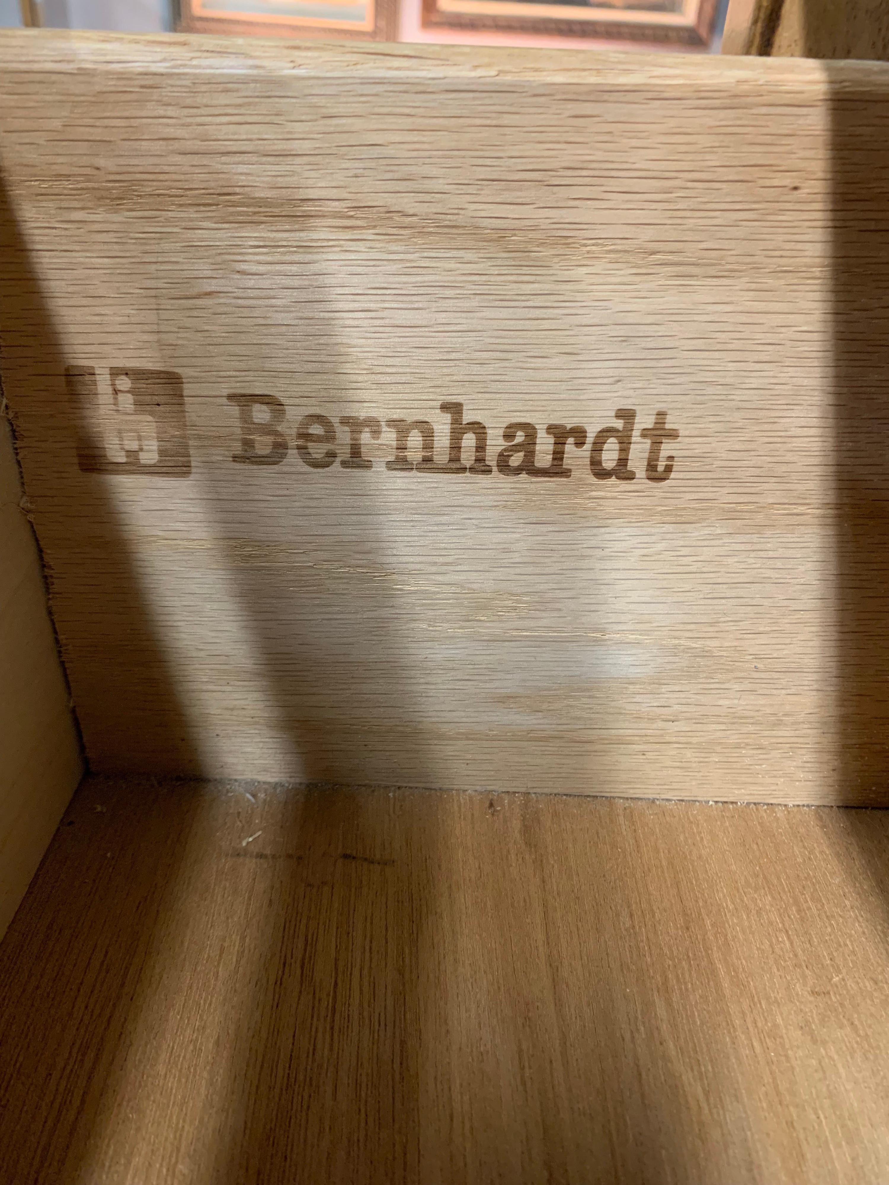 Mid-Century Modern Tall Vintage Bernhardt Signed Tall Burl Wood Campaign Highboy Chest
