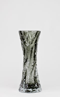 Tall Vintage Black Smoked Glass Tree Bark Vase by Ingrid Glas, circa 1970s