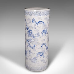 Tall Vintage Blue and White Stick Stand, Chinese, Large, Umbrella Holder, C.1960