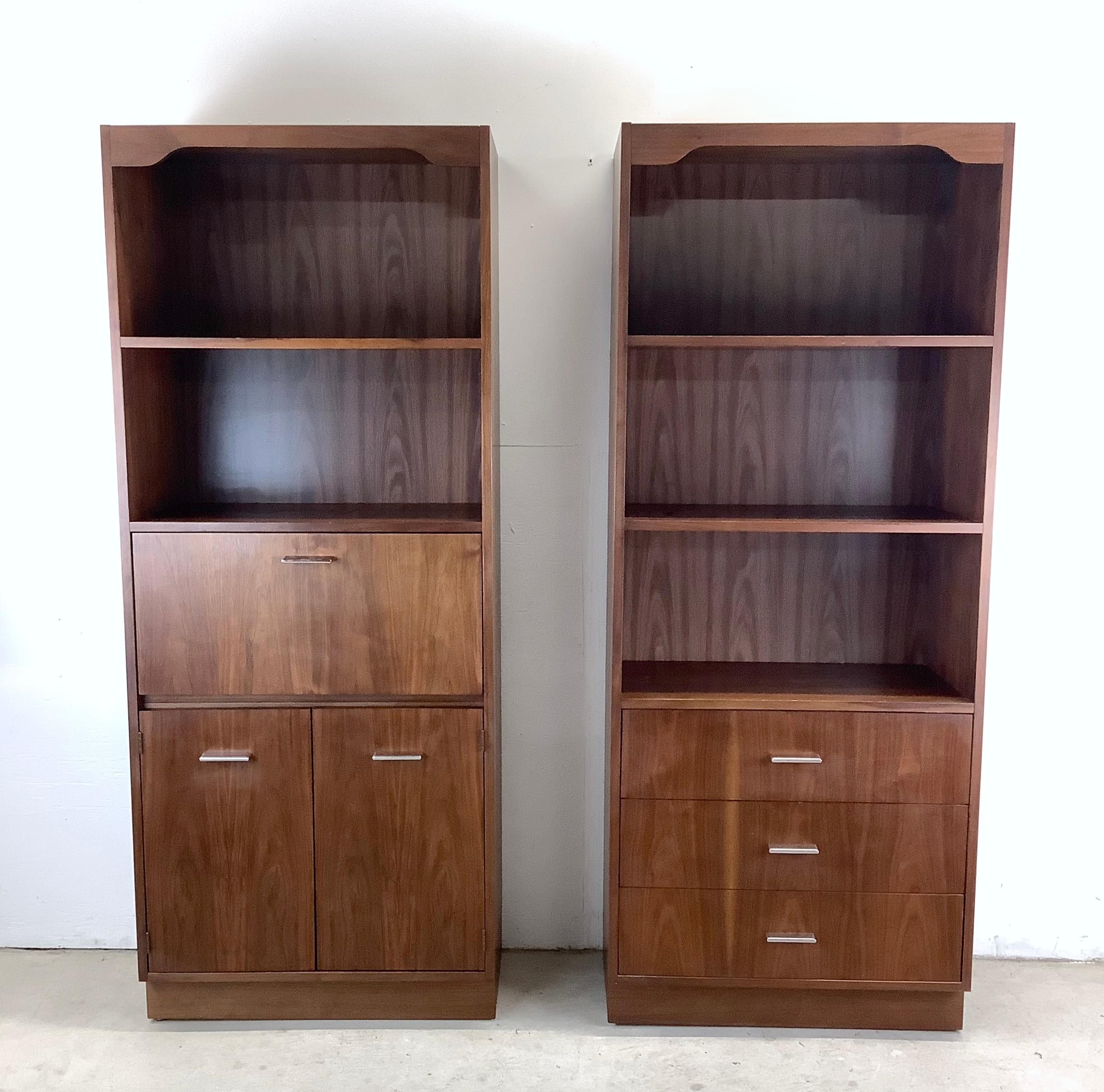 Tall Vintage Bookshelves With Drop Front Cabinet & Drawers For Sale 8