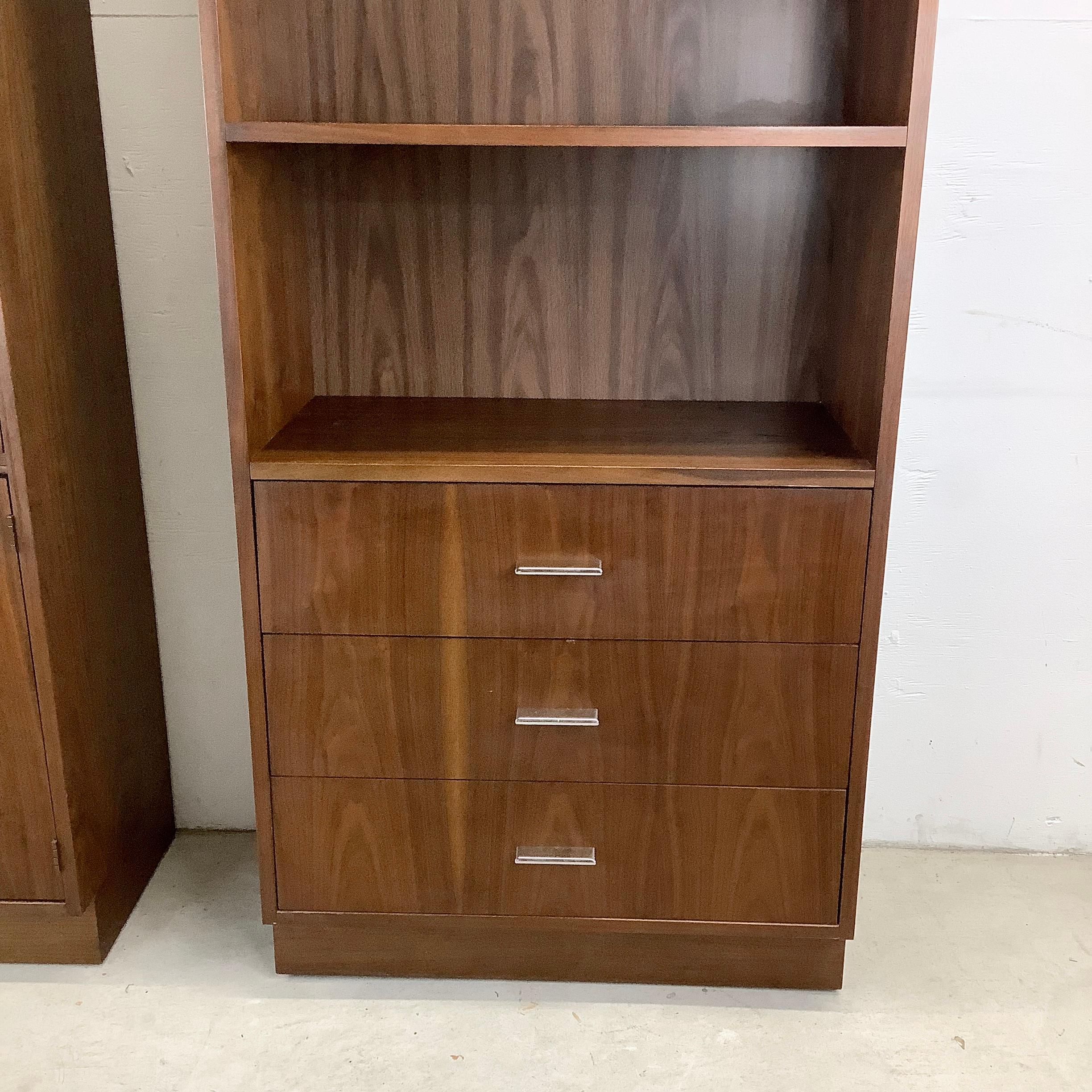 Tall Vintage Bookshelves With Drop Front Cabinet & Drawers For Sale 10