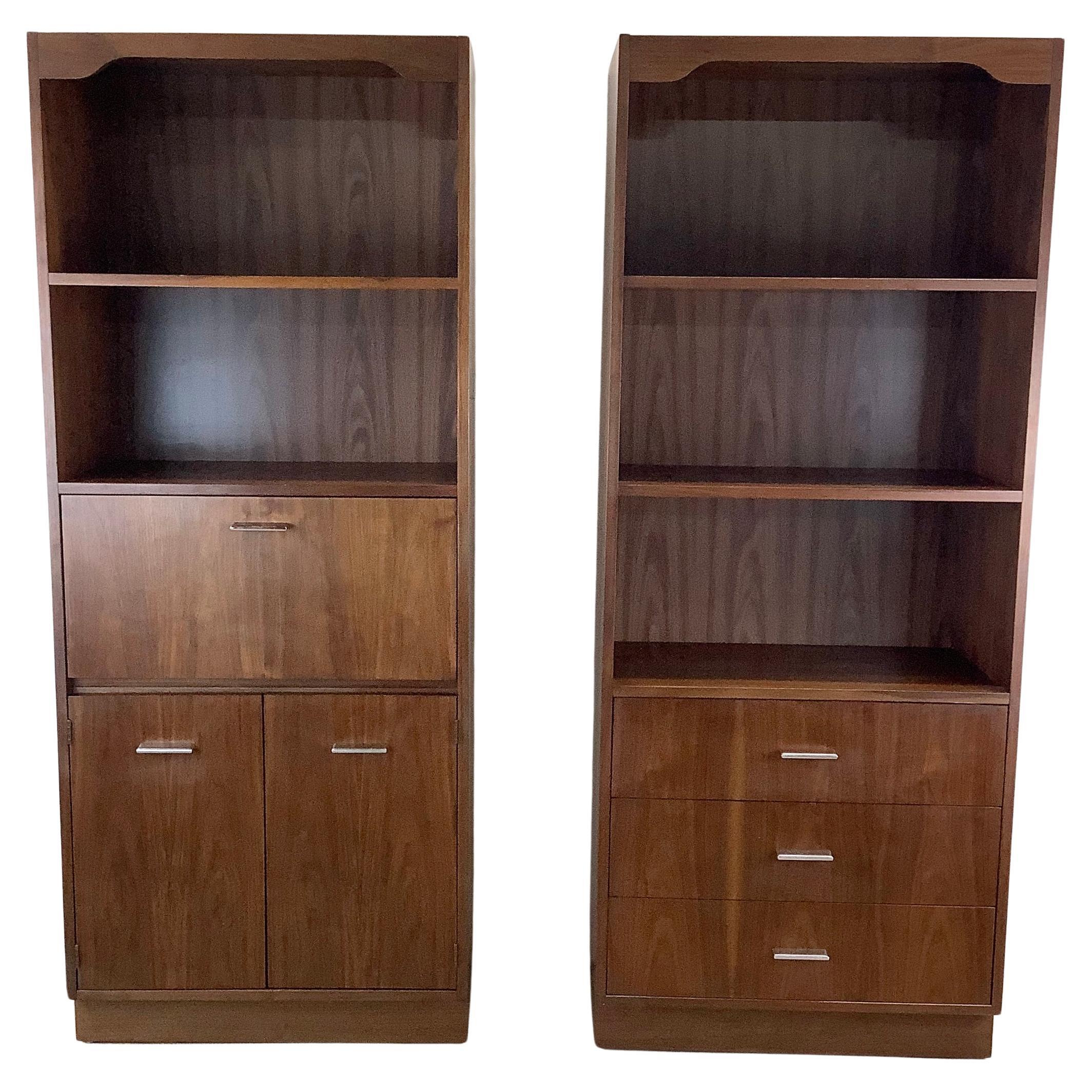 Tall Vintage Bookshelves With Drop Front Cabinet & Drawers For Sale