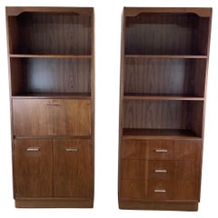 Tall Retro Bookshelves With Drop Front Cabinet & Drawers