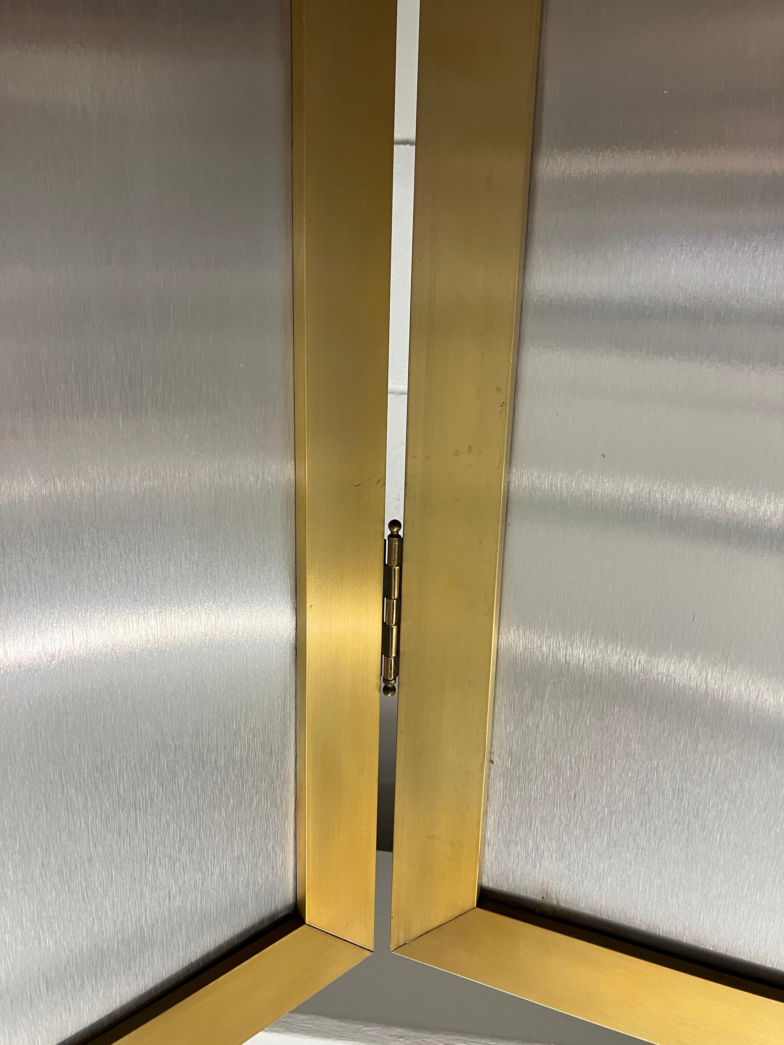 Anodized Tall Vintage Brass and Brushed Aluminum 6-Panel Screen For Sale