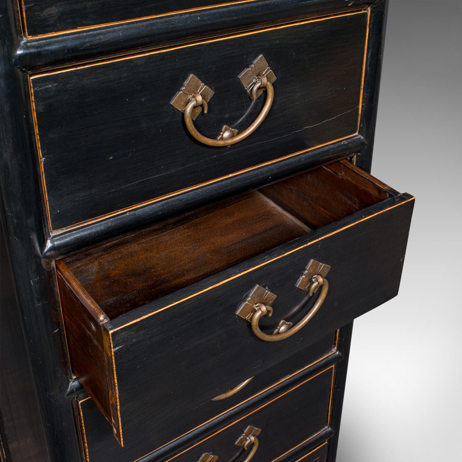 Tall Vintage Chest of Drawers, Chinese, Ebonised Elm, Storage, Tallboy, C.1980 For Sale 4