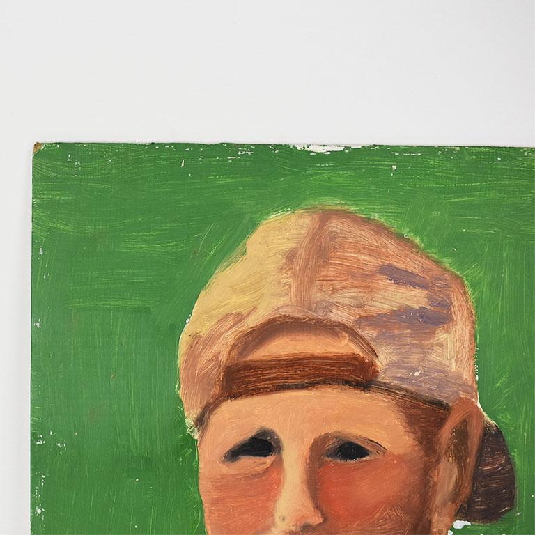 Tall Vintage Contemporary Portrait Painting of a Man in Bright Green In Excellent Condition For Sale In Oklahoma City, OK