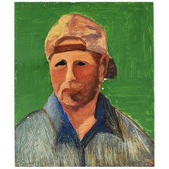 Tall Vintage Contemporary Portrait Painting of a Man in Bright Green