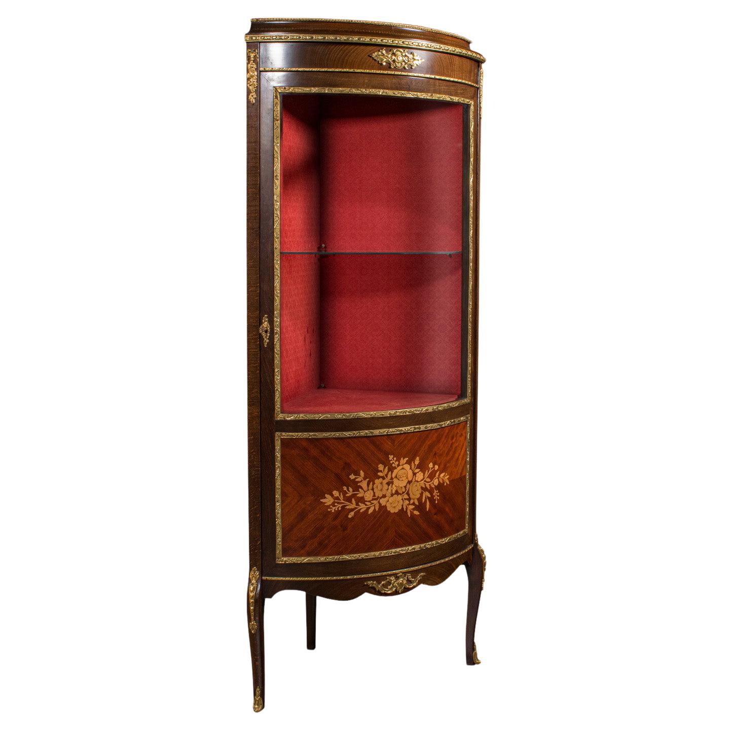 Tall Vintage Corner Vitrine, French, Display Cabinet, Late 20th Century, C.1970 For Sale