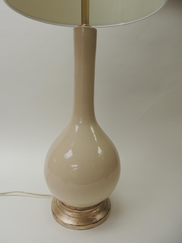 Large Vintage Cracked Ecru Ceramic Lamp For Sale at 1stDibs