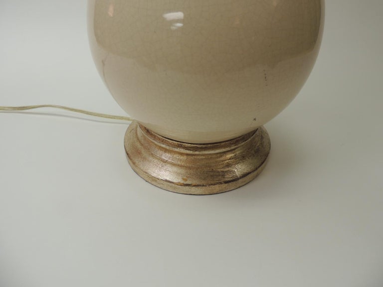 Large Vintage Cracked Ecru Ceramic Lamp For Sale at 1stDibs