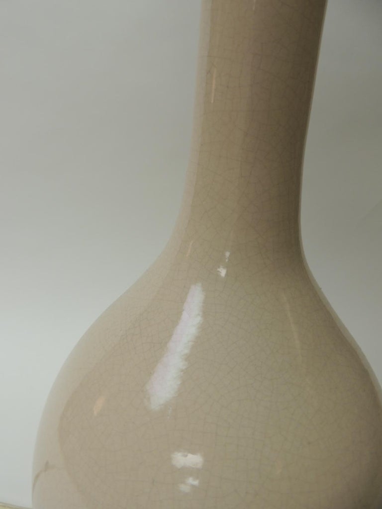 Large Vintage Cracked Ecru Ceramic Lamp For Sale at 1stDibs