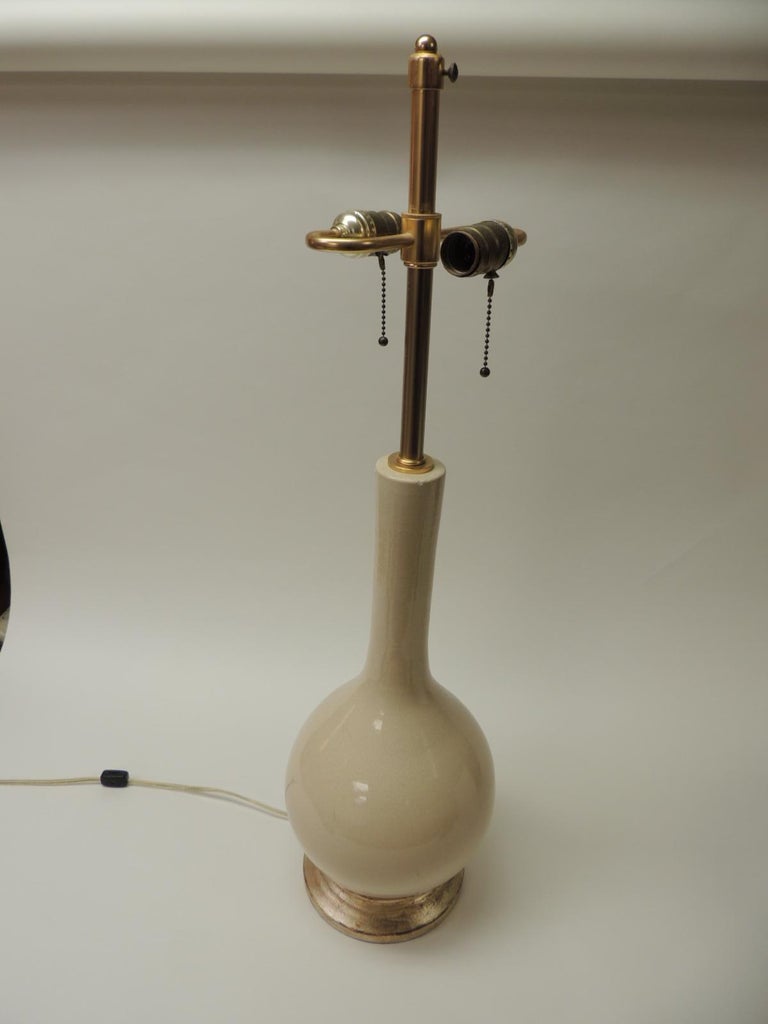 Large Vintage Cracked Ecru Ceramic Lamp For Sale at 1stDibs