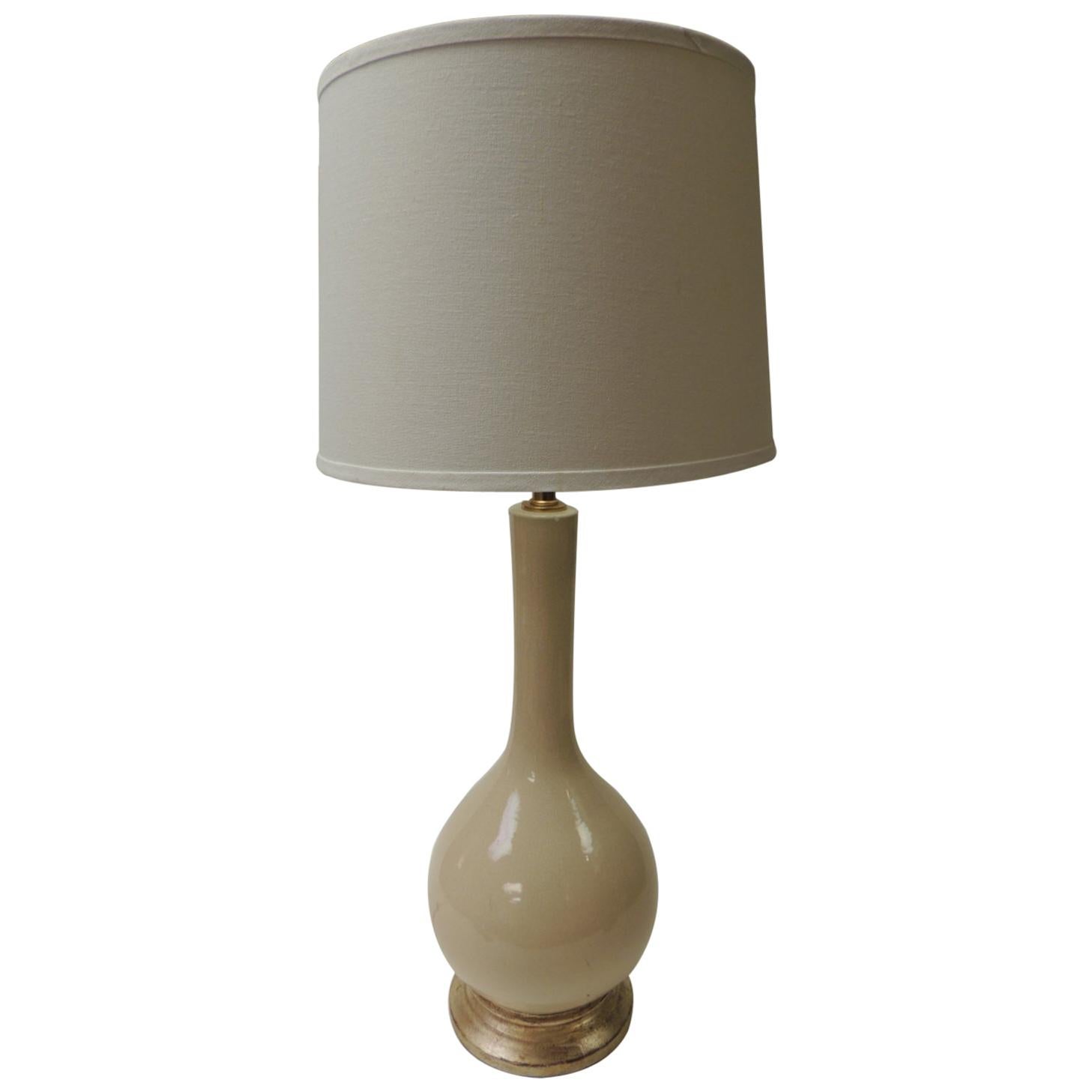 Large Vintage Cracked Ecru Ceramic Lamp For Sale at 1stDibs