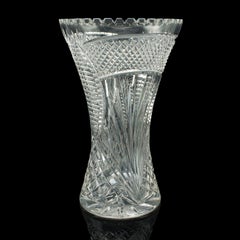 Tall Vintage Crystal Flower Vase, English, Cut Glass, Decorative, Mid Century