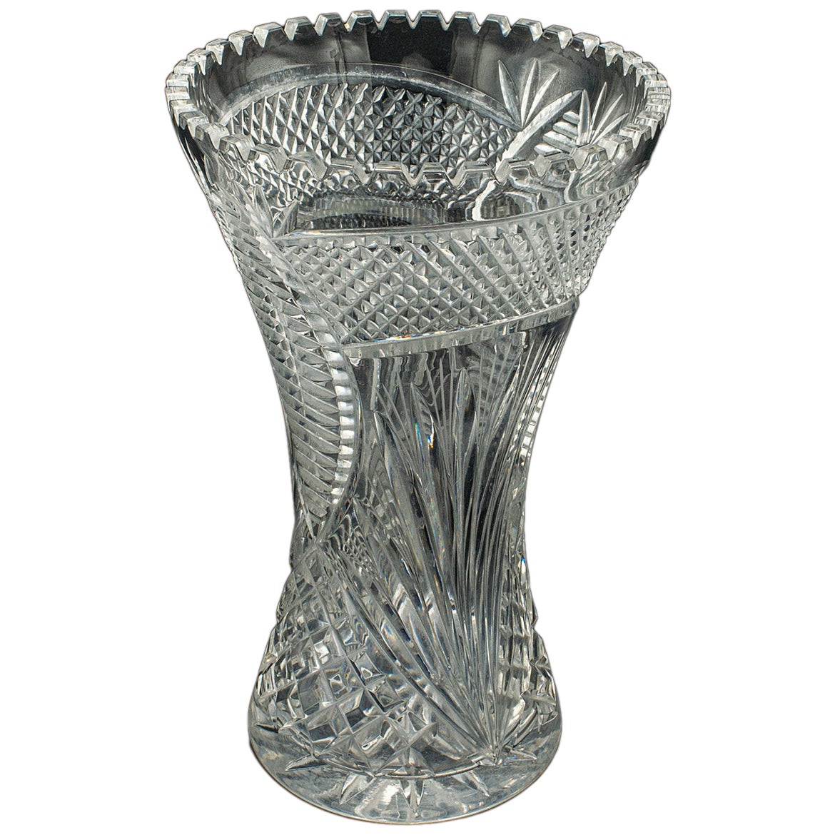 Tall Vintage Crystal Flower Vase, English, Cut Glass, Decorative, Mid Century