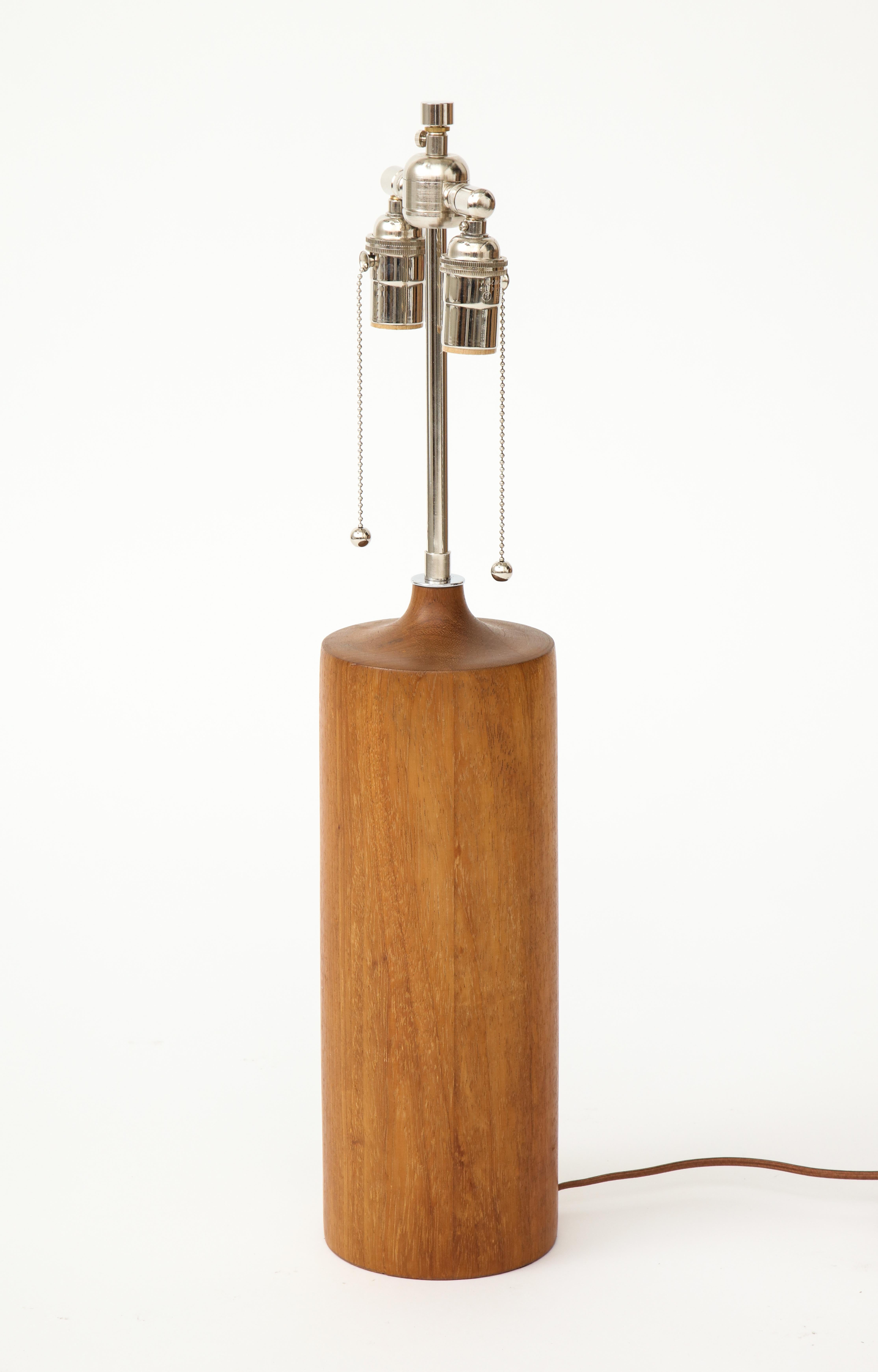 Tall Vintage Danish Solid Teak Table Lamp In Good Condition For Sale In New York, NY