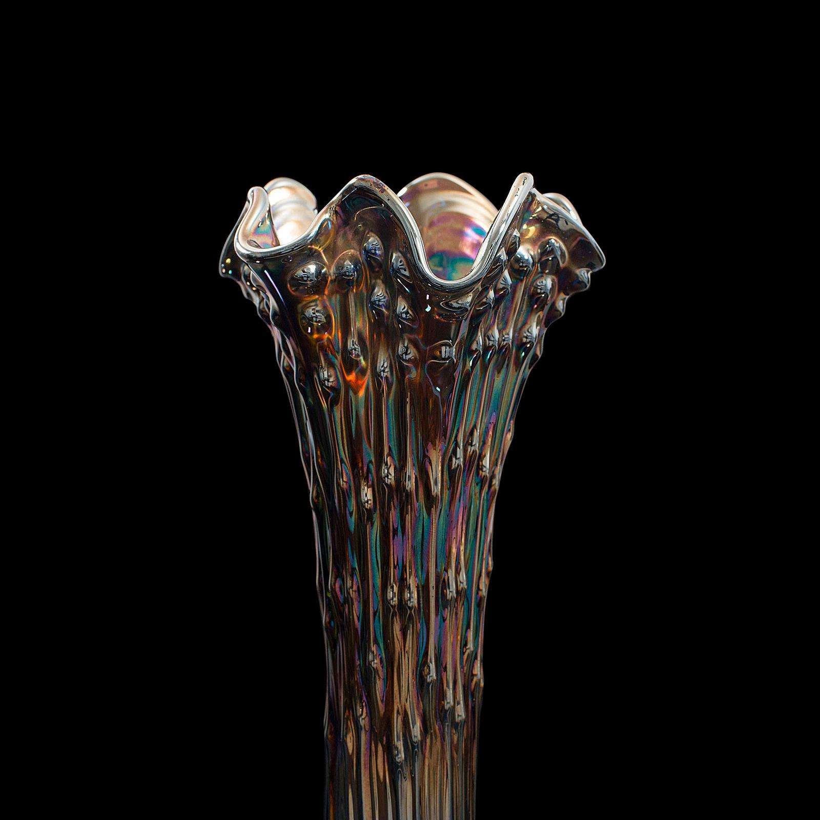 Tall Vintage Decorative Carnival Vase, English, Glass, Flower, Midcentury, 1950 For Sale 1