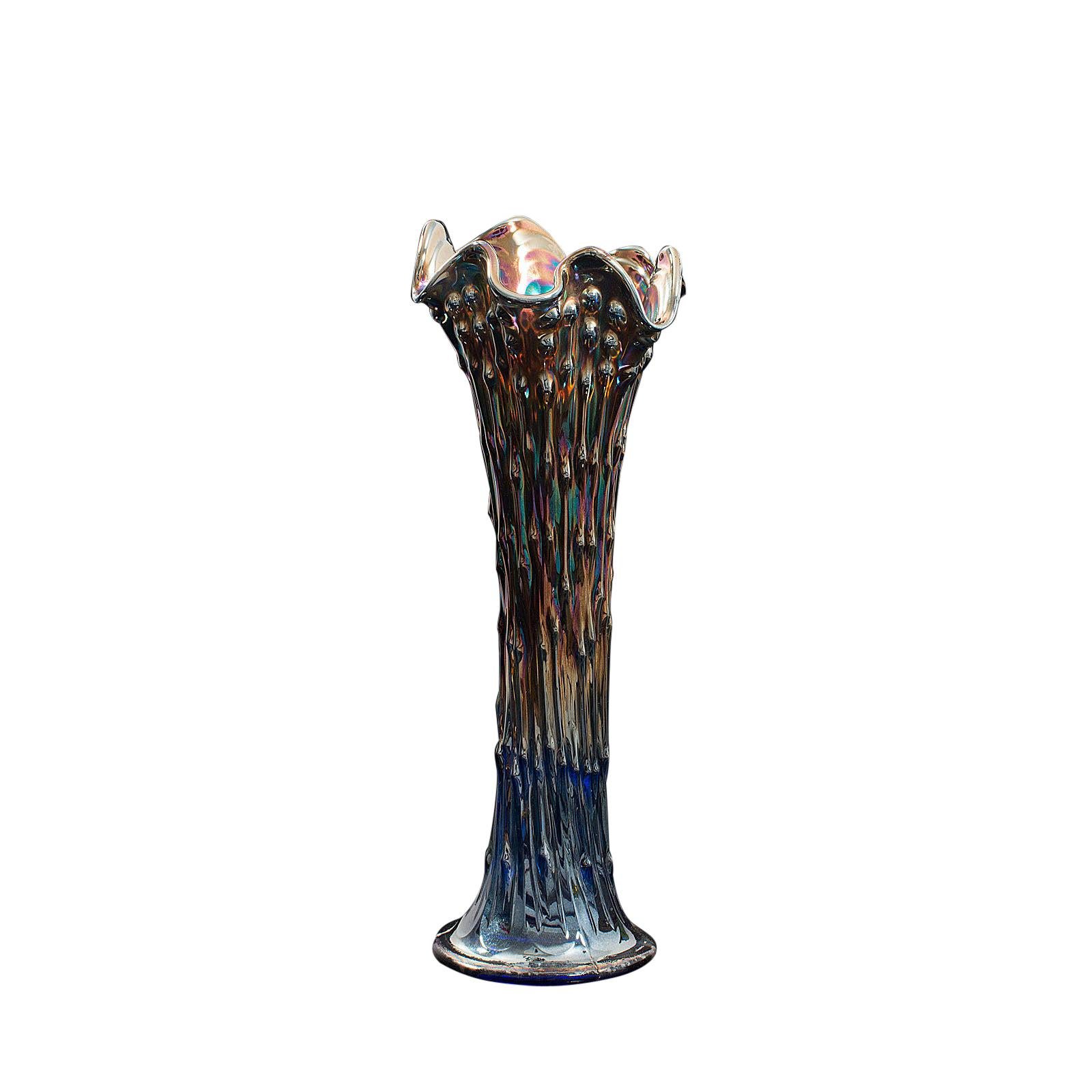 Tall Vintage Decorative Carnival Vase, English, Glass, Flower, Midcentury, 1950