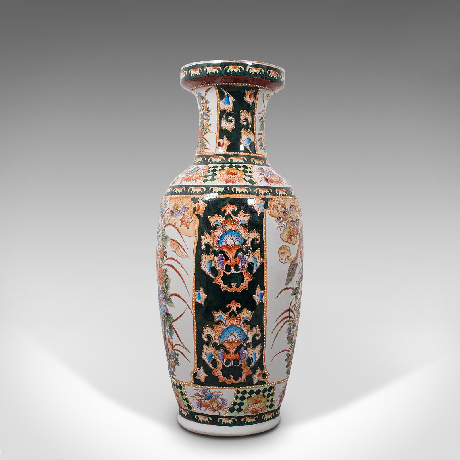 20th Century Tall Vintage Decorative Flower Vase, Oriental, Ceramic, Baluster Urn, Art Deco