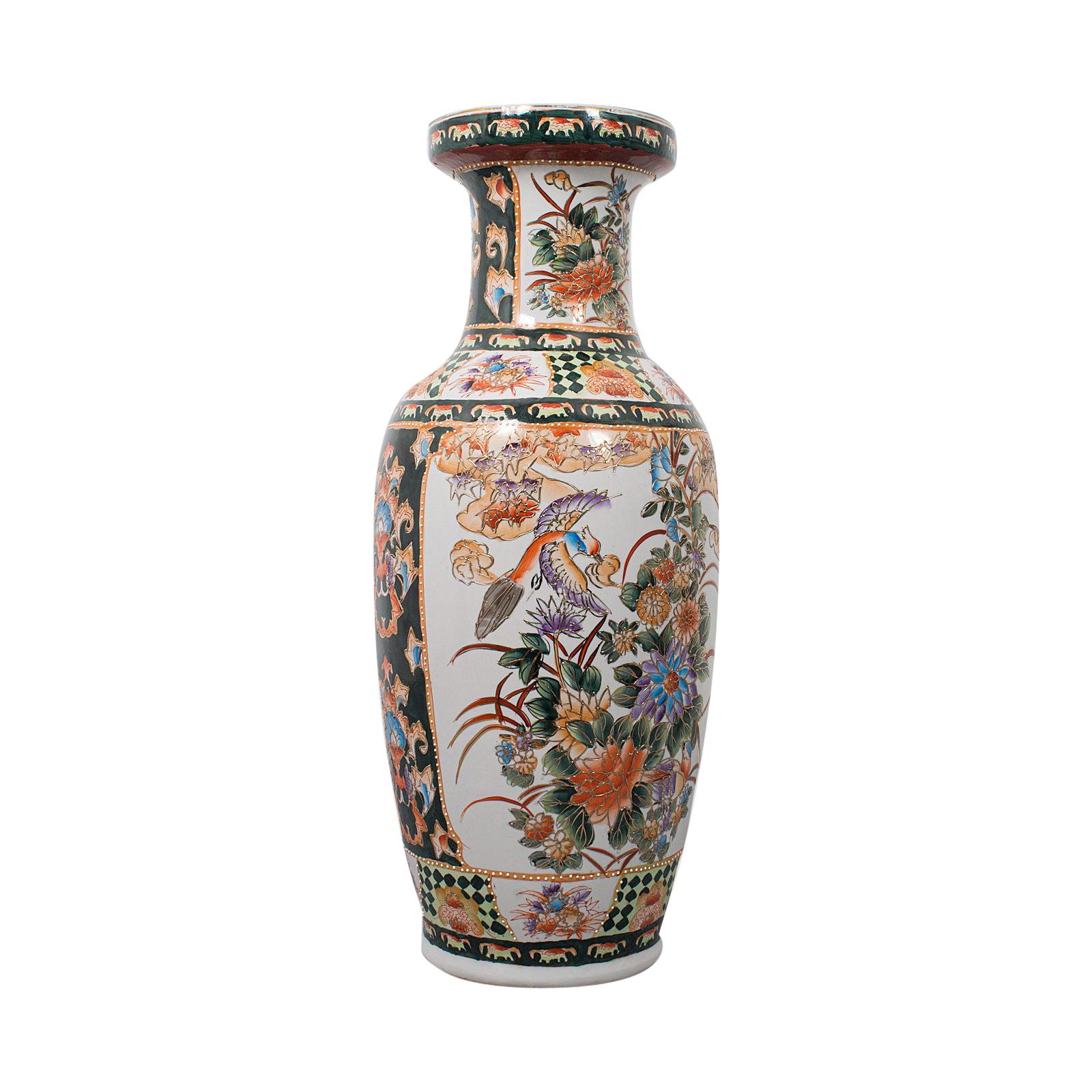 Tall Vintage Decorative Flower Vase, Oriental, Ceramic, Baluster Urn, Art Deco