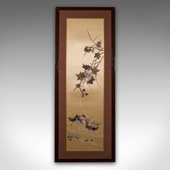 Tall Vintage Decorative Panel, Chinese, Framed, Silk Cotton Embroidery, C.1970