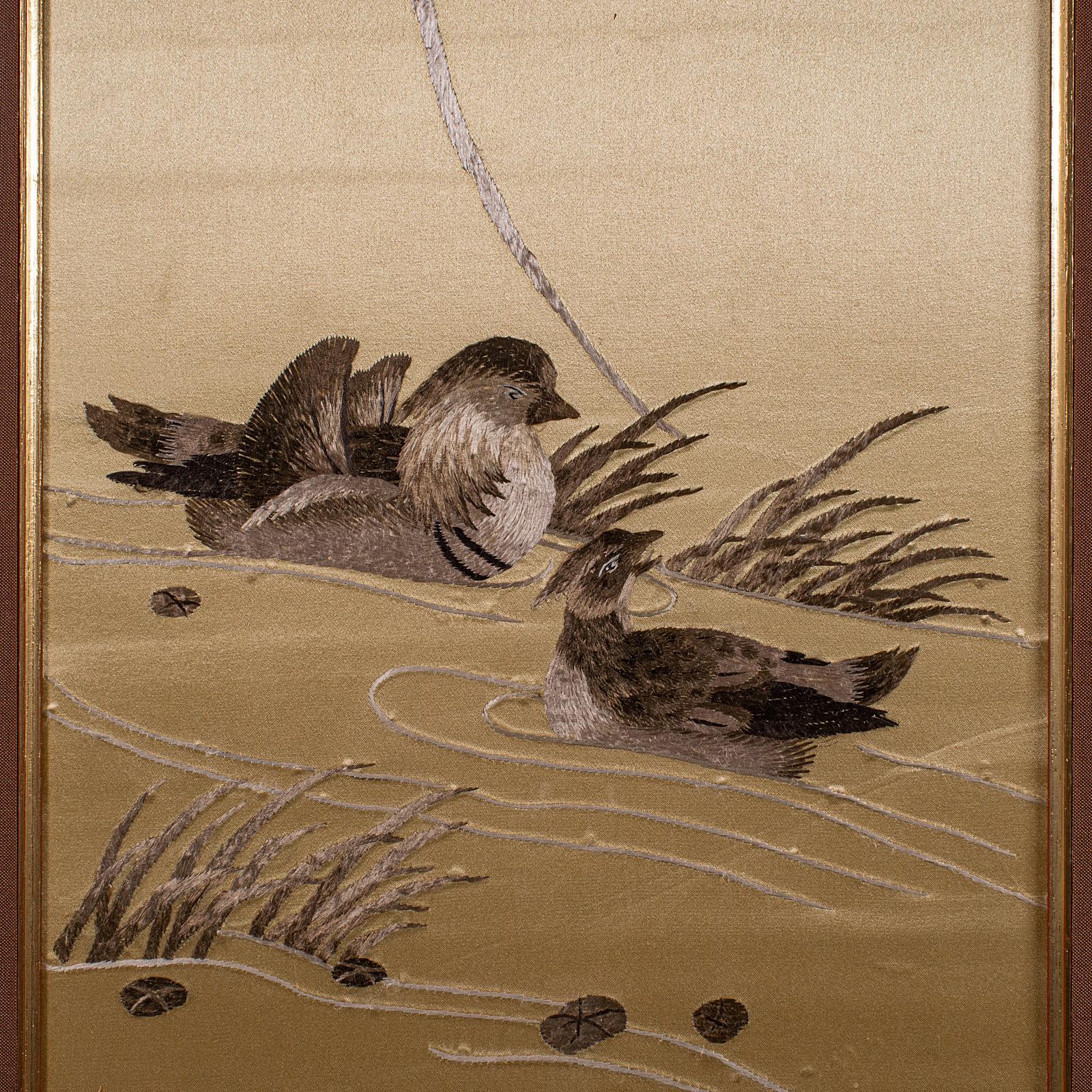 Tall Vintage Decorative Panel, Chinese, Framed, Silk Cotton Embroidery, C.1970 For Sale 1