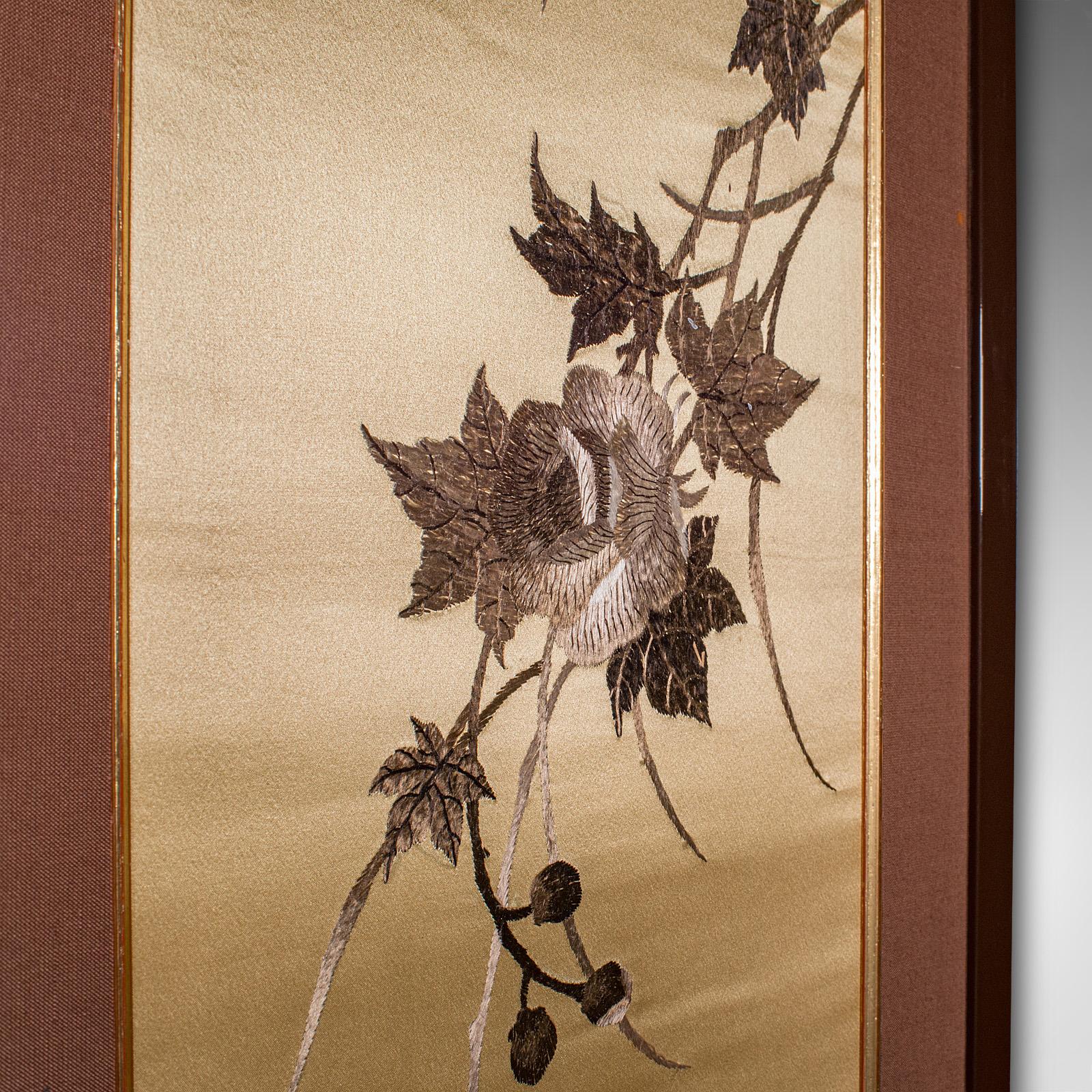 Tall Vintage Decorative Panel, Chinese, Framed, Silk Cotton Embroidery, C.1970 For Sale 2