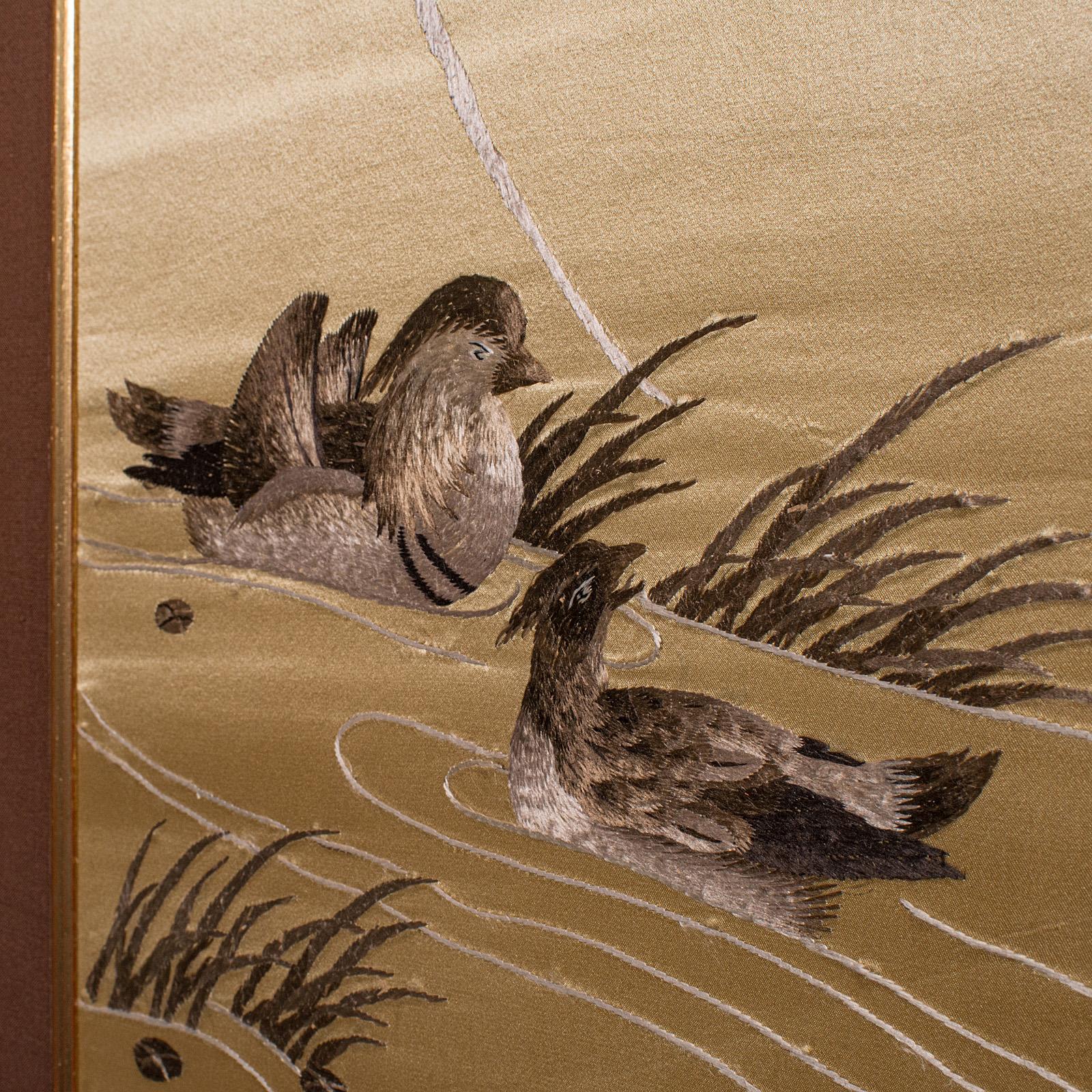 Tall Vintage Decorative Panel, Chinese, Framed, Silk Cotton Embroidery, C.1970 For Sale 3