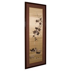 Alto Panel Decorativo Vintage, Chino, Enmarcado, Bordado de Seda y Algodón, C.1970