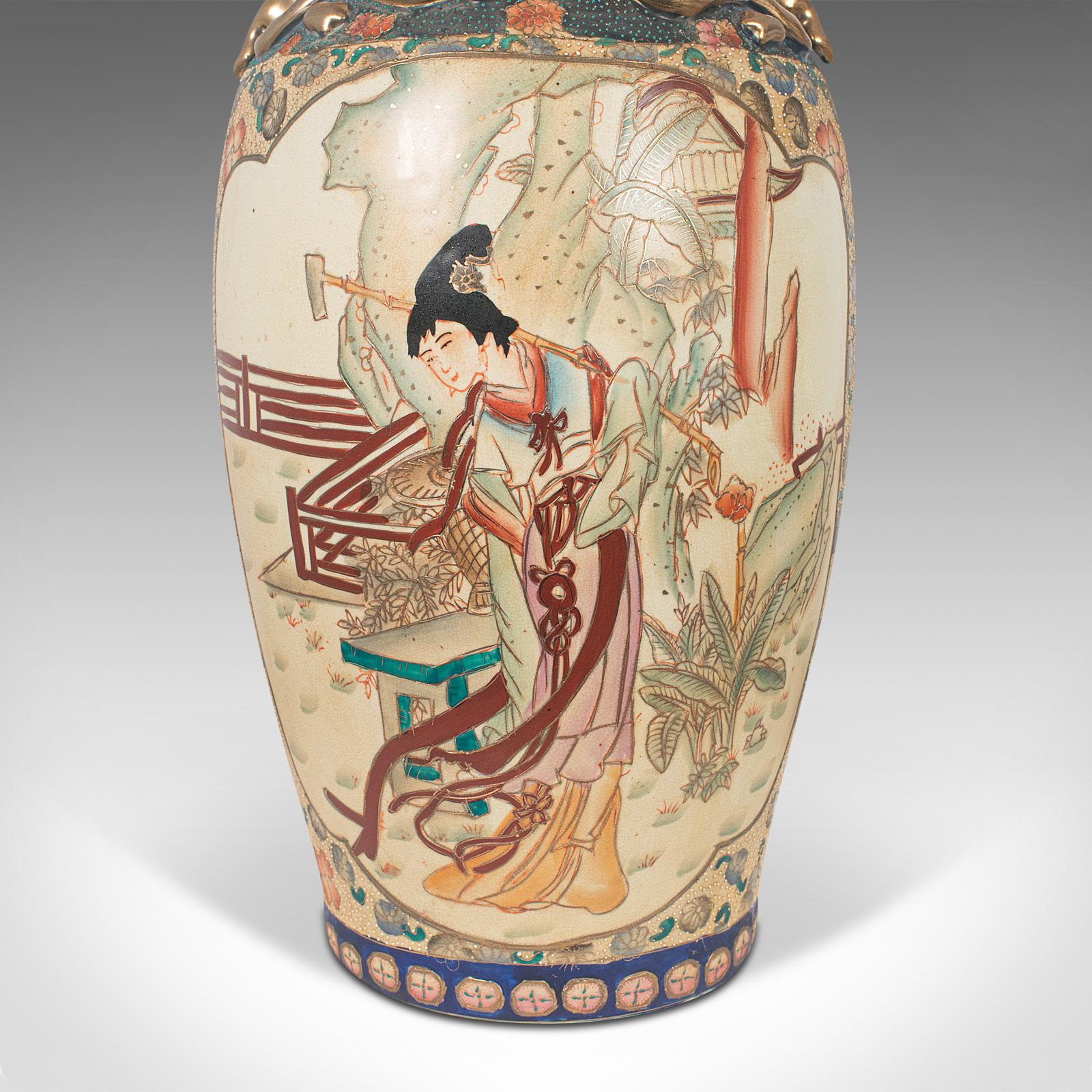 Tall Decorative Vase, Oriental, Ceramic, Urn, Moriage, Art Deco, circa 1940 For Sale 6