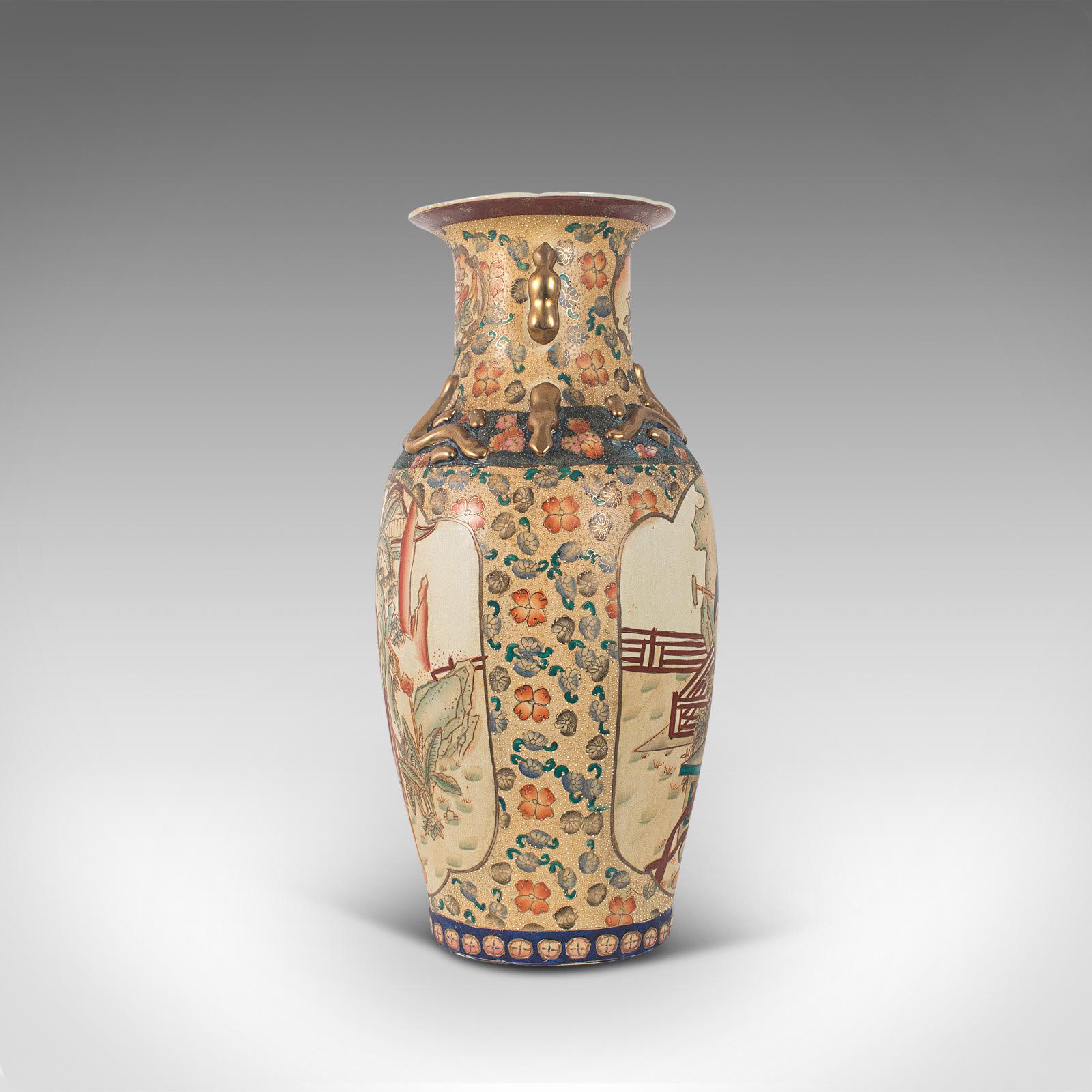 20th Century Tall Decorative Vase, Oriental, Ceramic, Urn, Moriage, Art Deco, circa 1940 For Sale