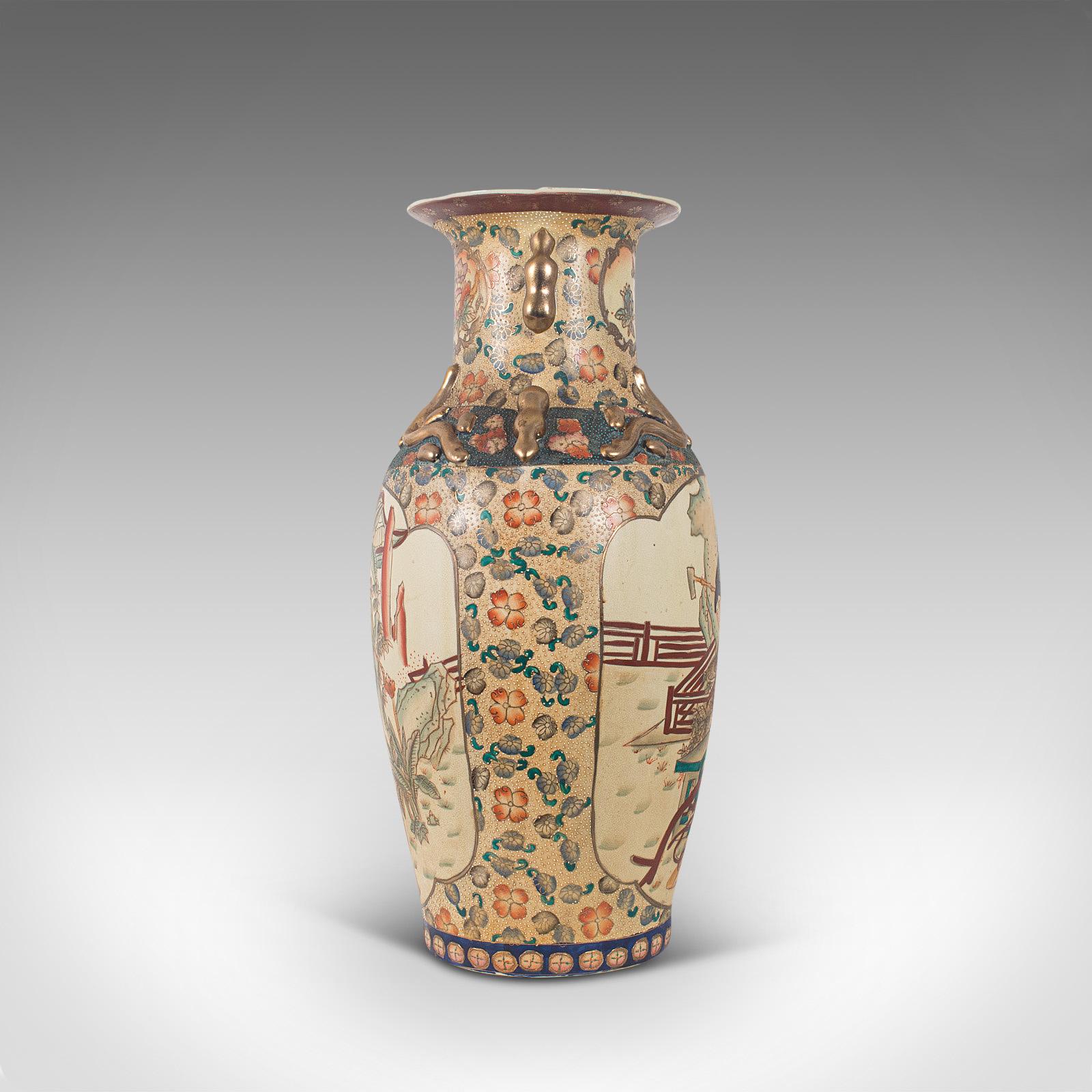 Tall Decorative Vase, Oriental, Ceramic, Urn, Moriage, Art Deco, circa 1940 For Sale 1