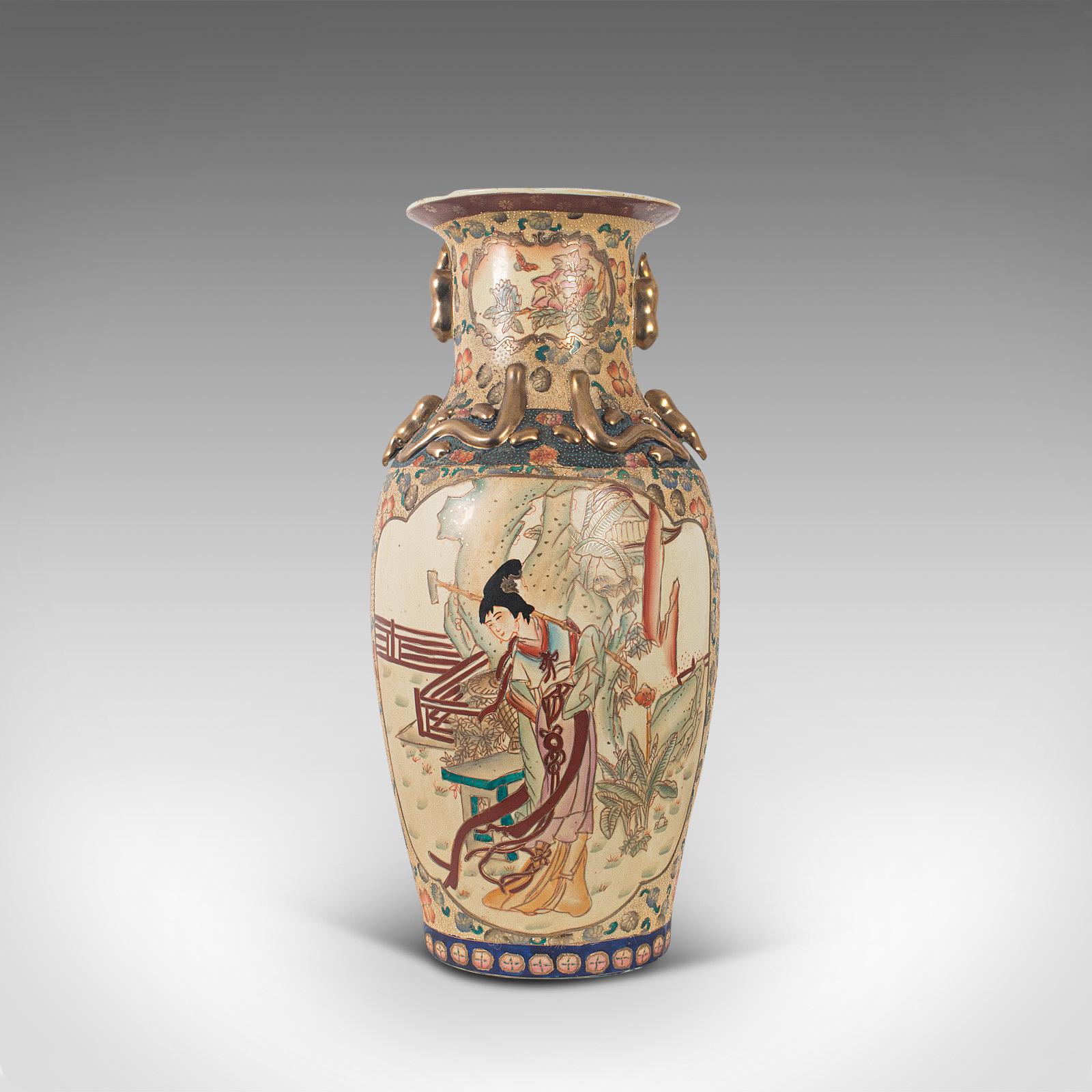 Tall Decorative Vase, Oriental, Ceramic, Urn, Moriage, Art Deco, circa 1940 For Sale 2