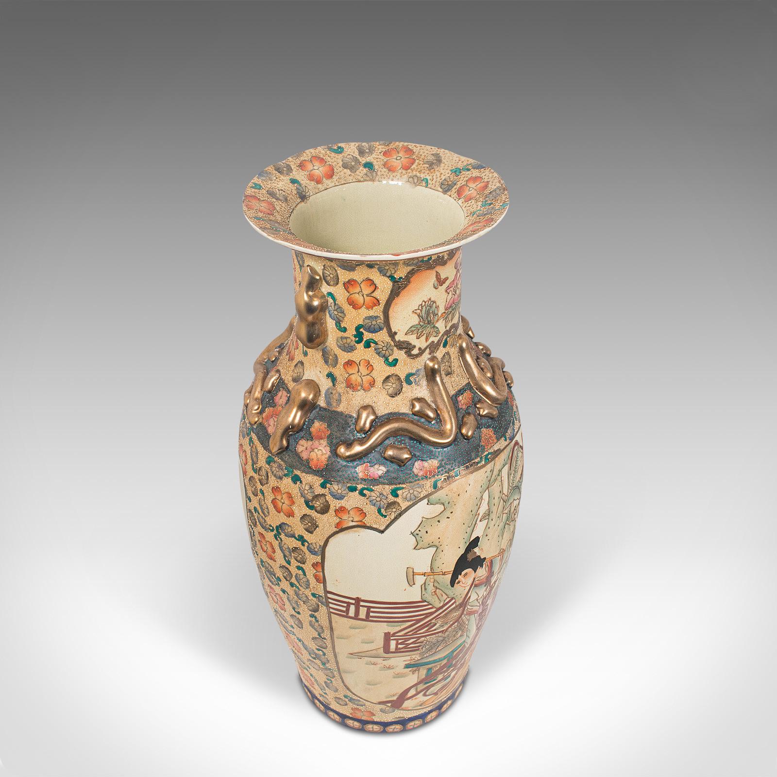 Tall Decorative Vase, Oriental, Ceramic, Urn, Moriage, Art Deco, circa 1940 For Sale 3