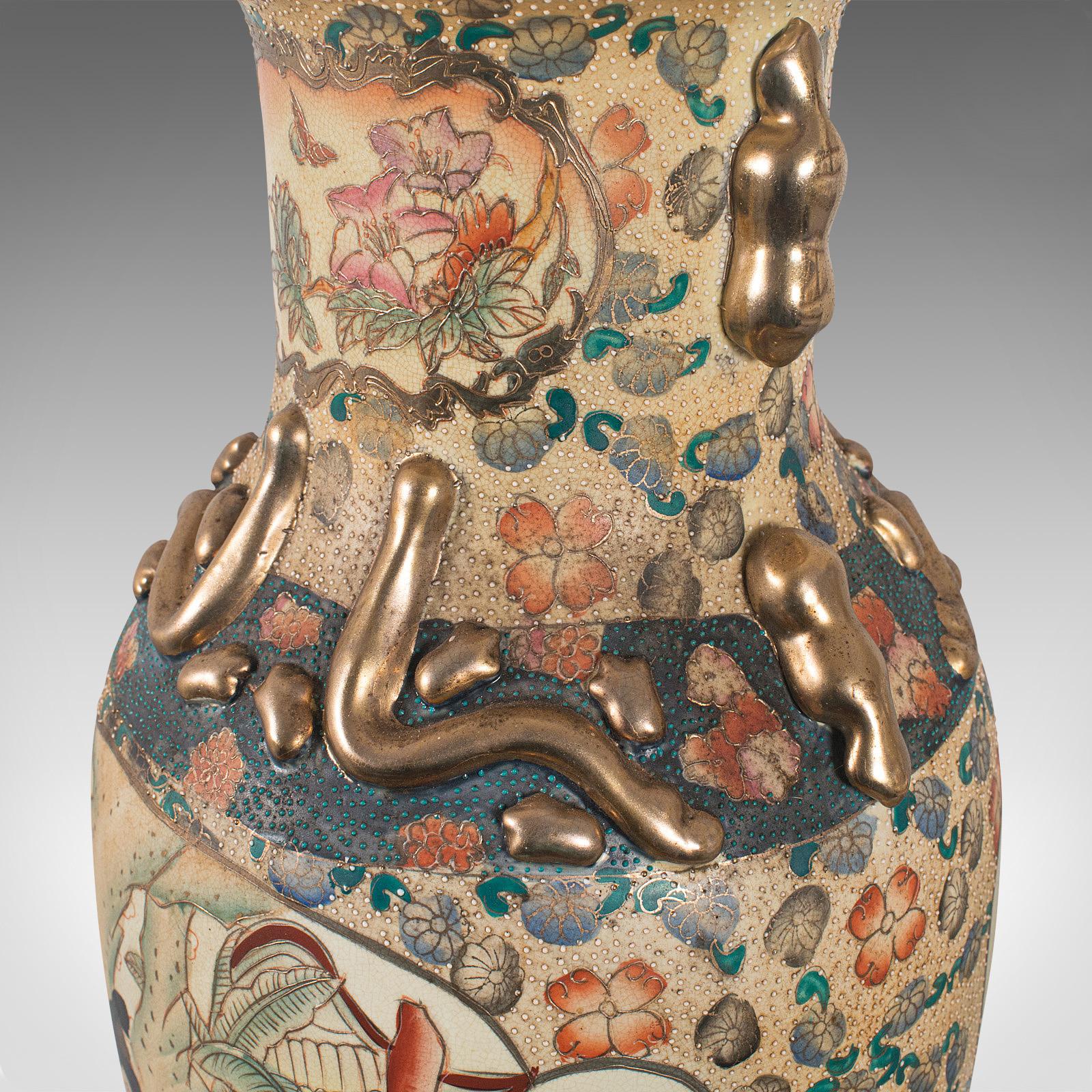 Tall Decorative Vase, Oriental, Ceramic, Urn, Moriage, Art Deco, circa 1940 For Sale 4