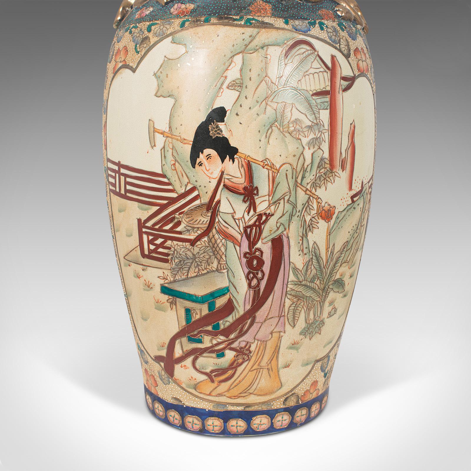 Tall Decorative Vase, Oriental, Ceramic, Urn, Moriage, Art Deco, circa 1940 For Sale 5