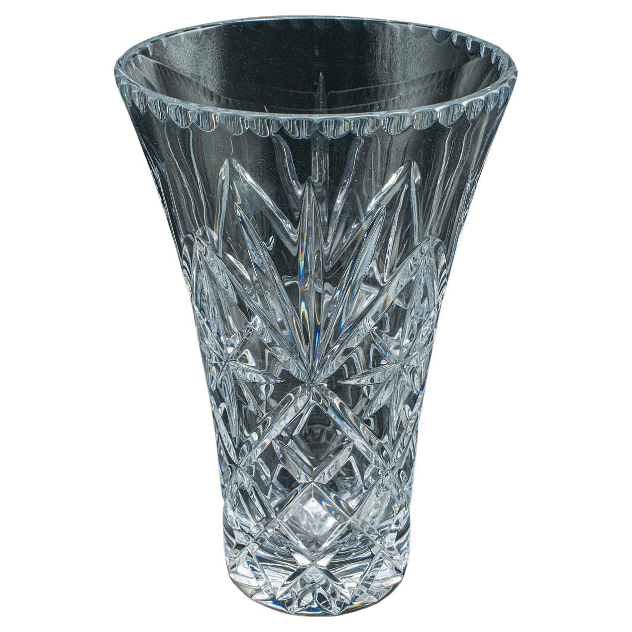 Tall Vintage Display Vase, English, Cut Crystal Glass, Flower Sleeve, Decorative