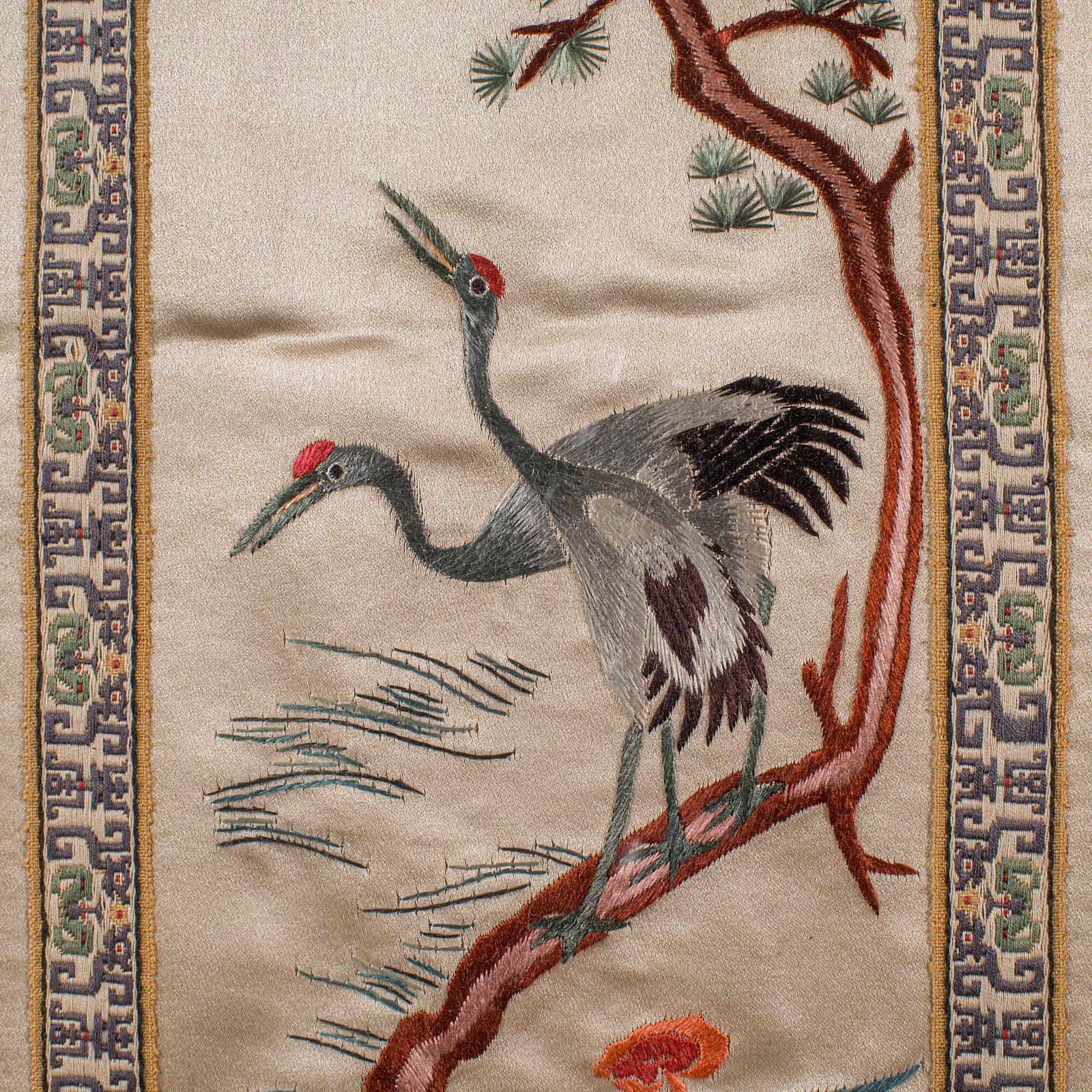 Tall Vintage Embroidered Panel, Oriental Silk Cotton Needlepoint Scene, Art Deco For Sale 3