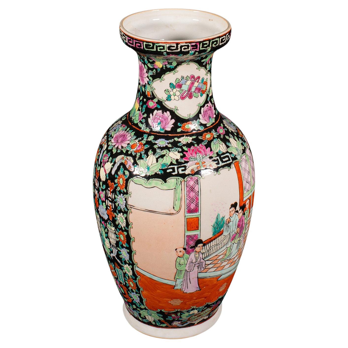 Tall Vintage Flower Vase, Chinese, Ceramic, Display Urn, Art Deco, Mid Century For Sale