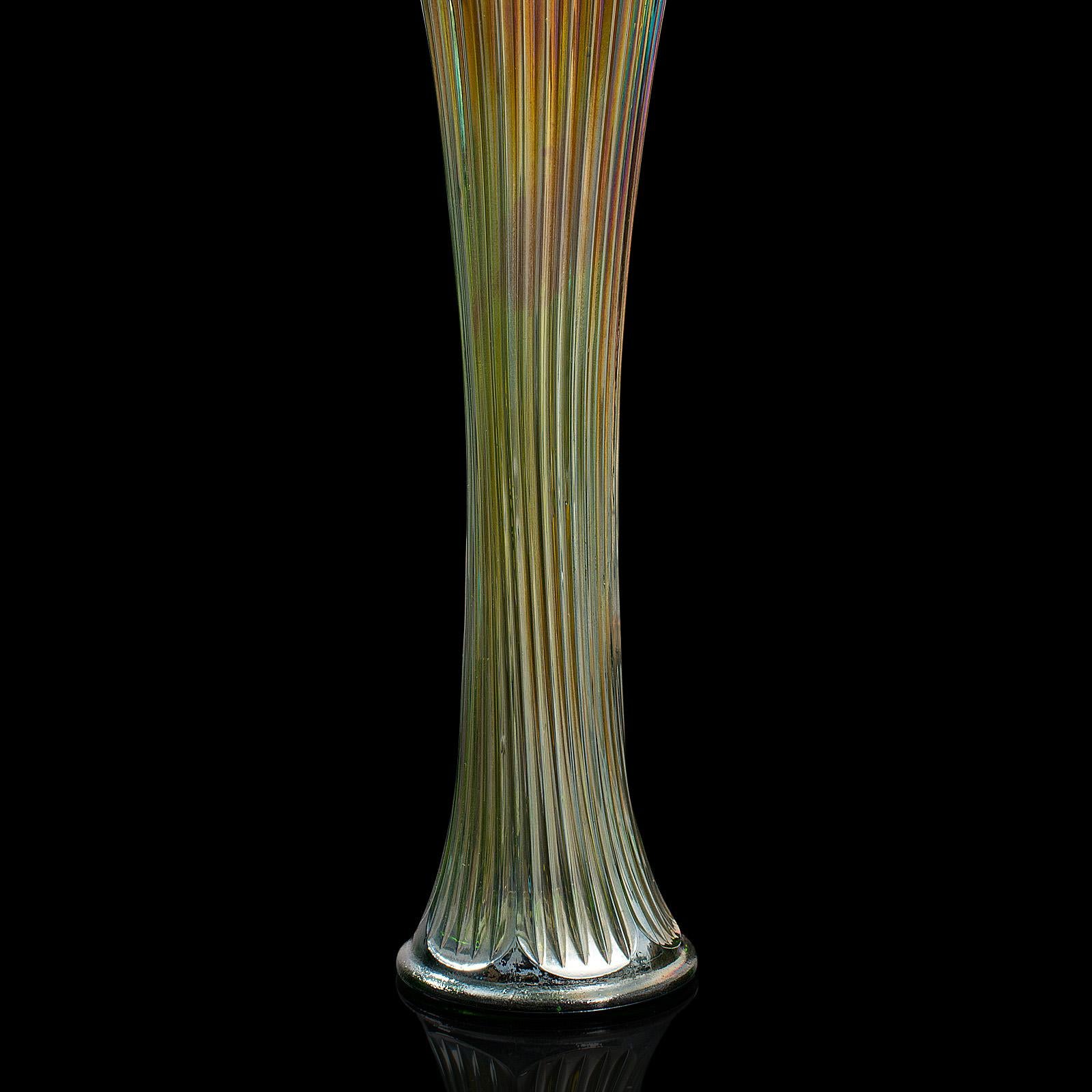 Tall Vintage Flower Vase, English, Decorative, Glass, Carnival, 20th Century 4