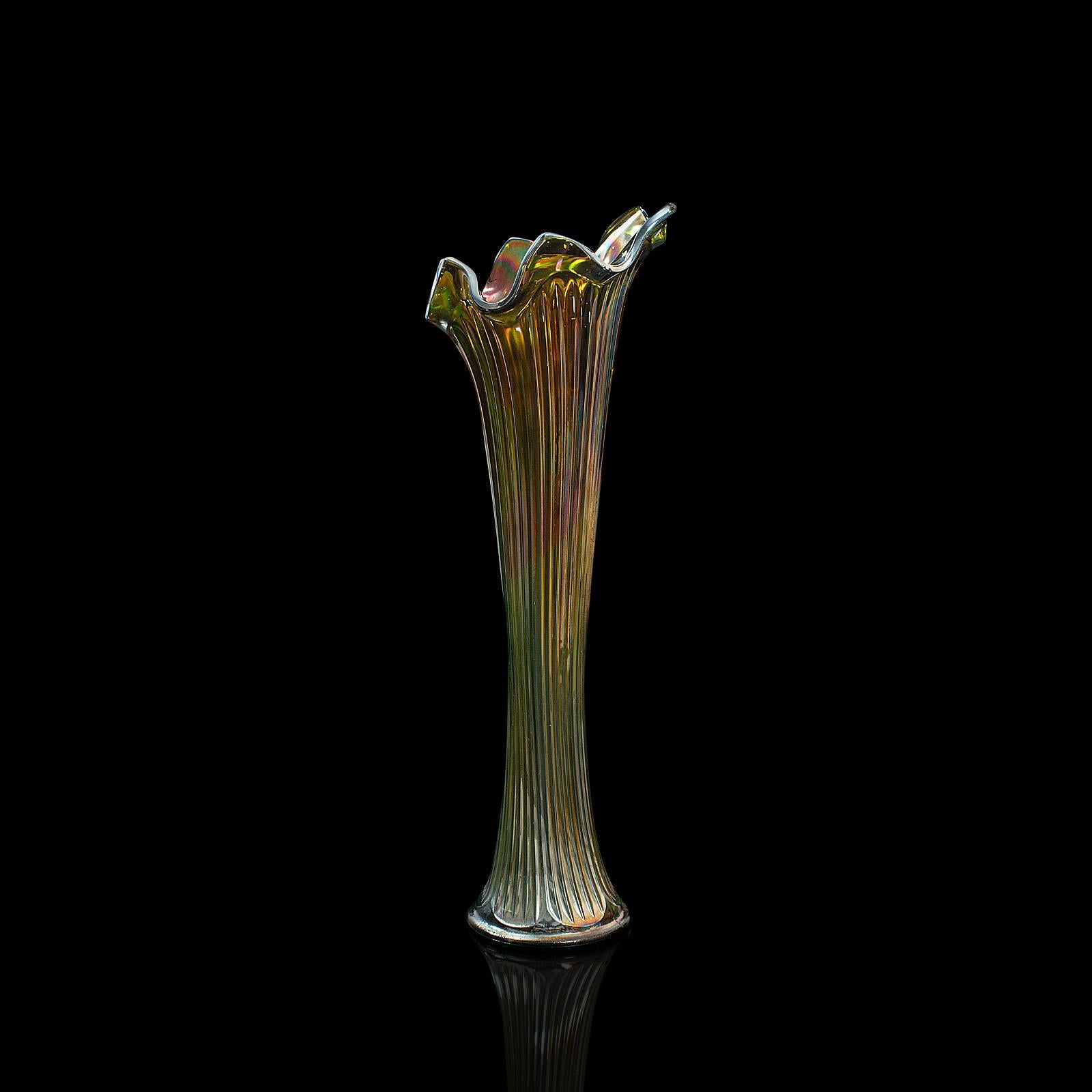 British Tall Vintage Flower Vase, English, Decorative, Glass, Carnival, 20th Century
