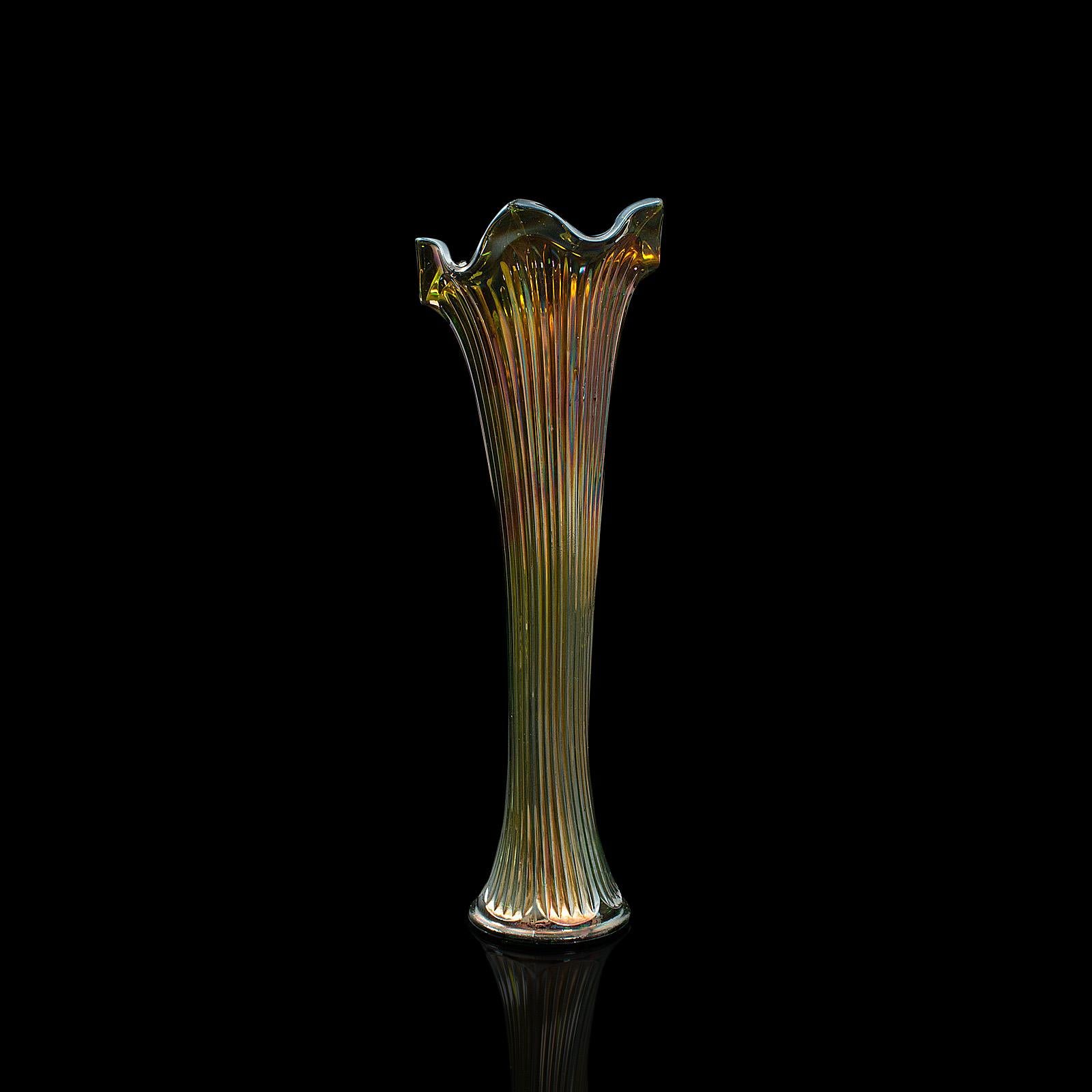 Tall Vintage Flower Vase, English, Decorative, Glass, Carnival, 20th Century In Good Condition In Hele, Devon, GB