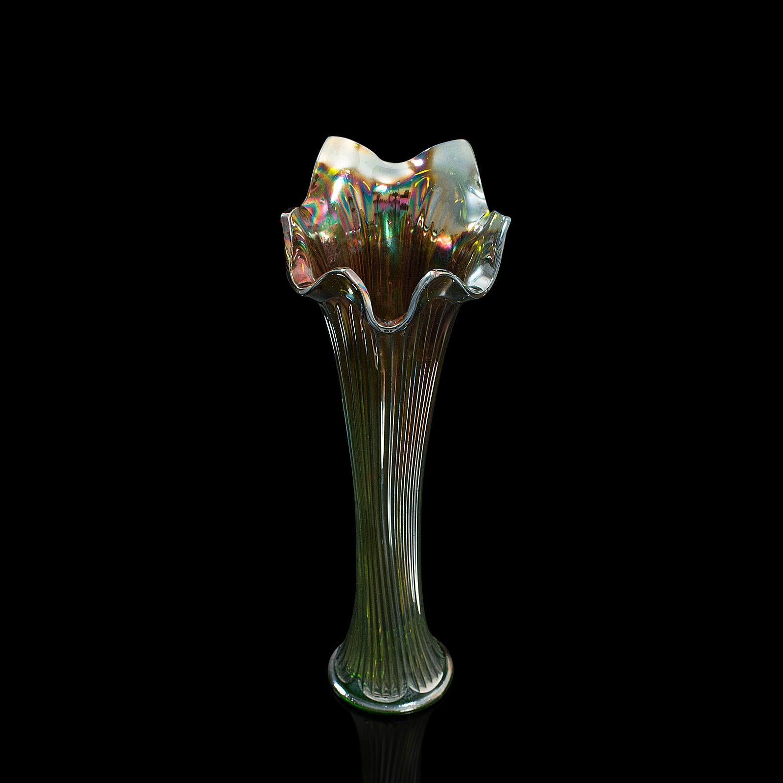 Tall Vintage Flower Vase, English, Decorative, Glass, Carnival, 20th Century 1