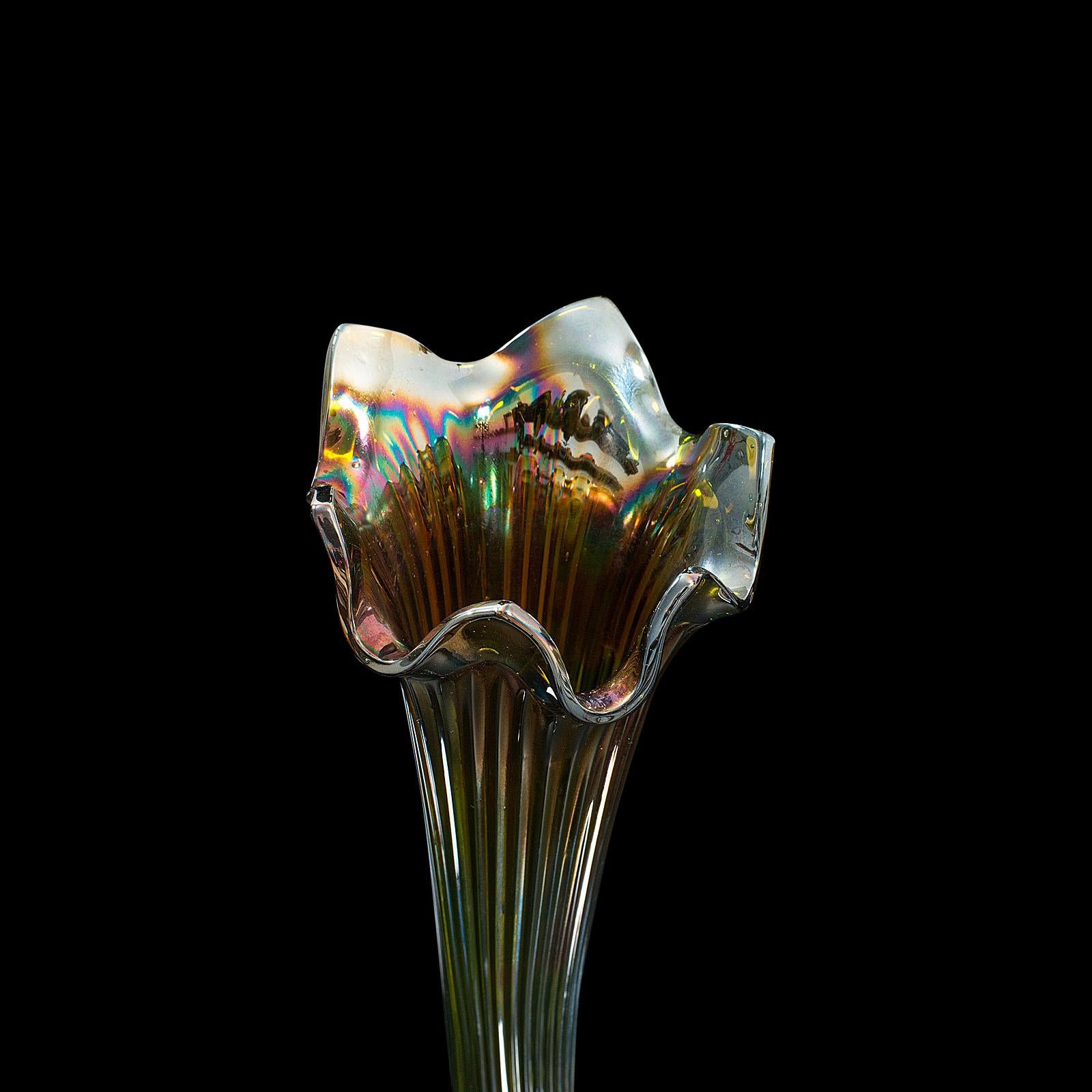 Tall Vintage Flower Vase, English, Decorative, Glass, Carnival, 20th Century 2