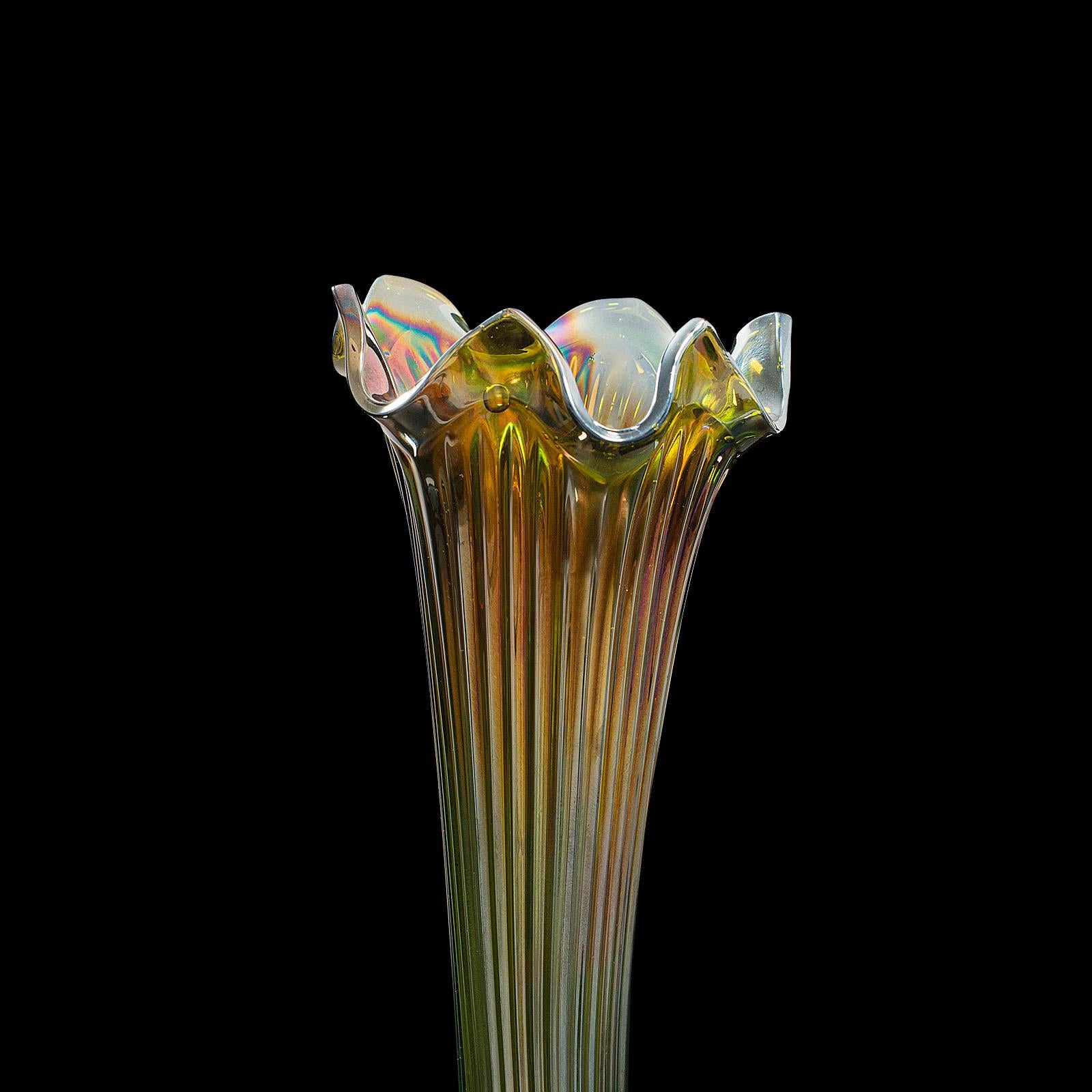 Tall Vintage Flower Vase, English, Decorative, Glass, Carnival, 20th Century 3