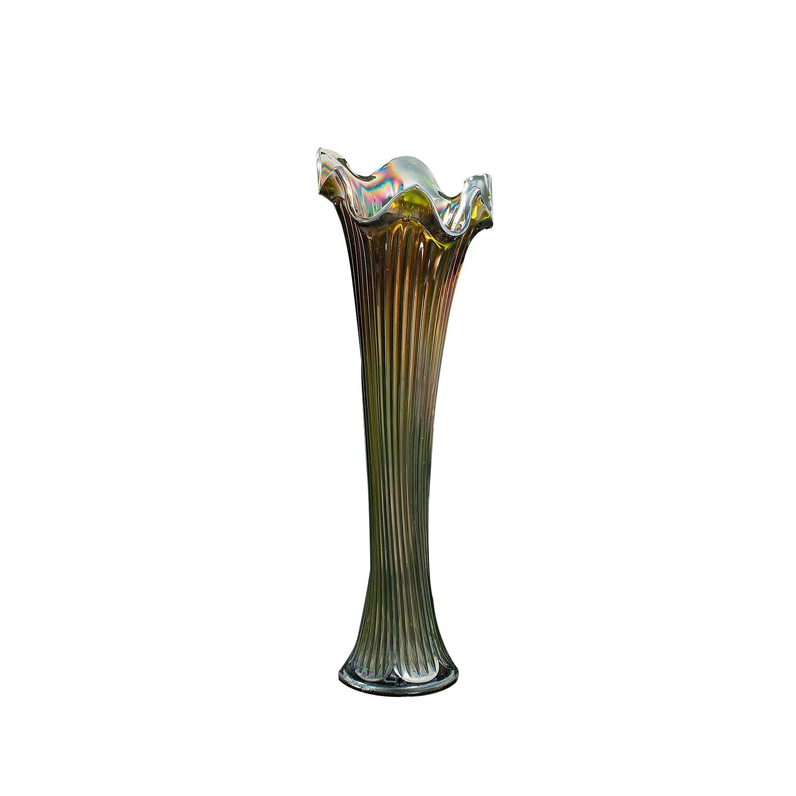 Tall Vintage Flower Vase, English, Decorative, Glass, Carnival, 20th