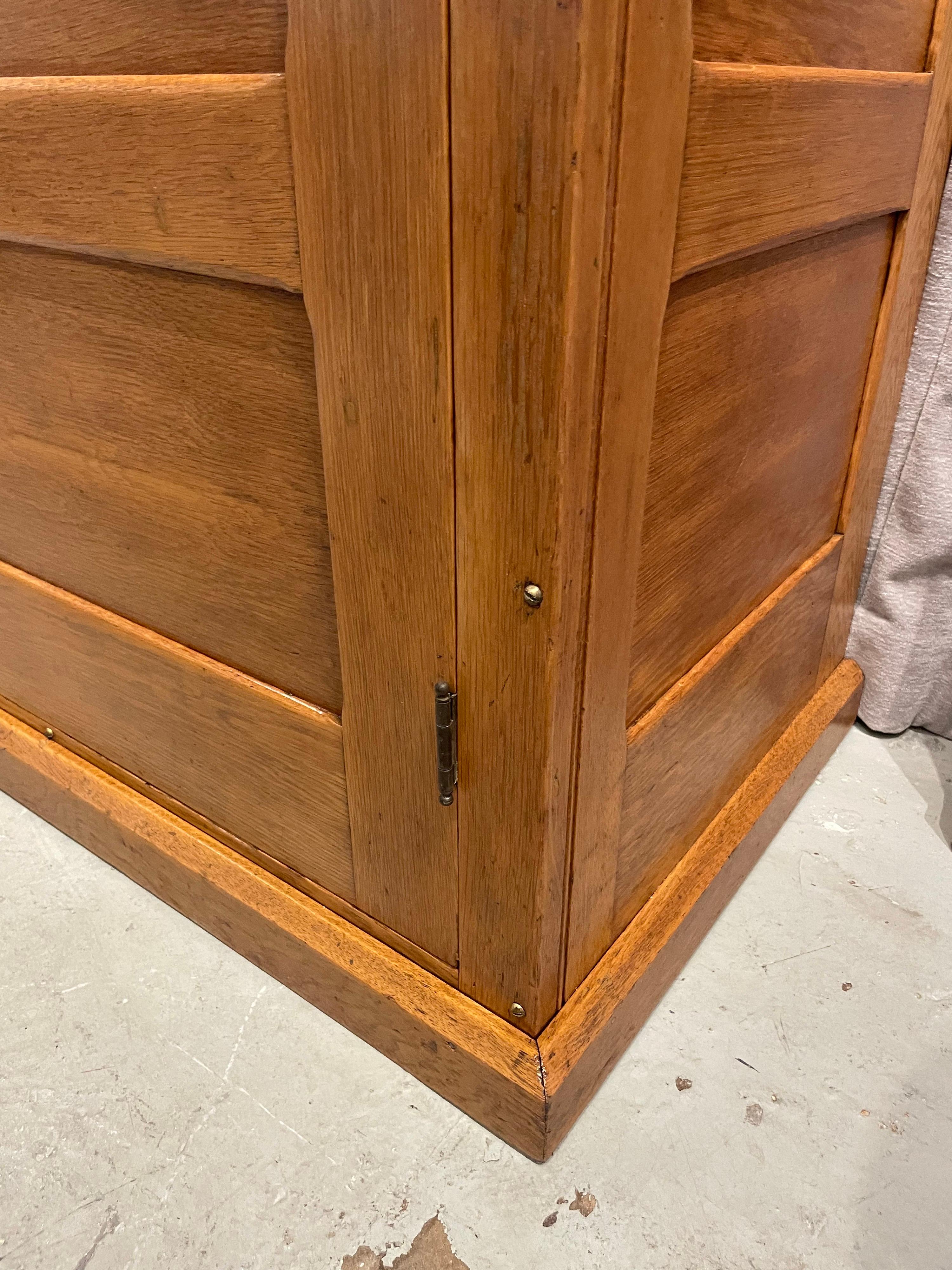 Mid-20th Century Tall Vintage French Oak Cabinet, Manner of Jacques Adnet For Sale