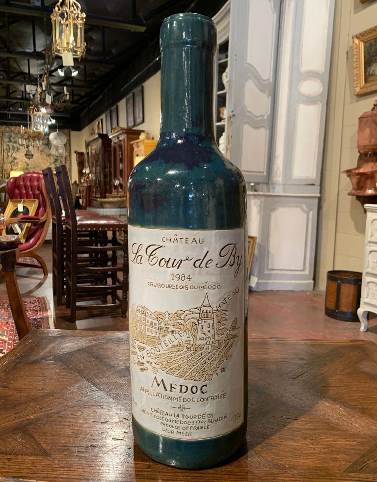 Tall Vintage French Trompe L'Oeil Ceramic Methuselah Wine Bottle of