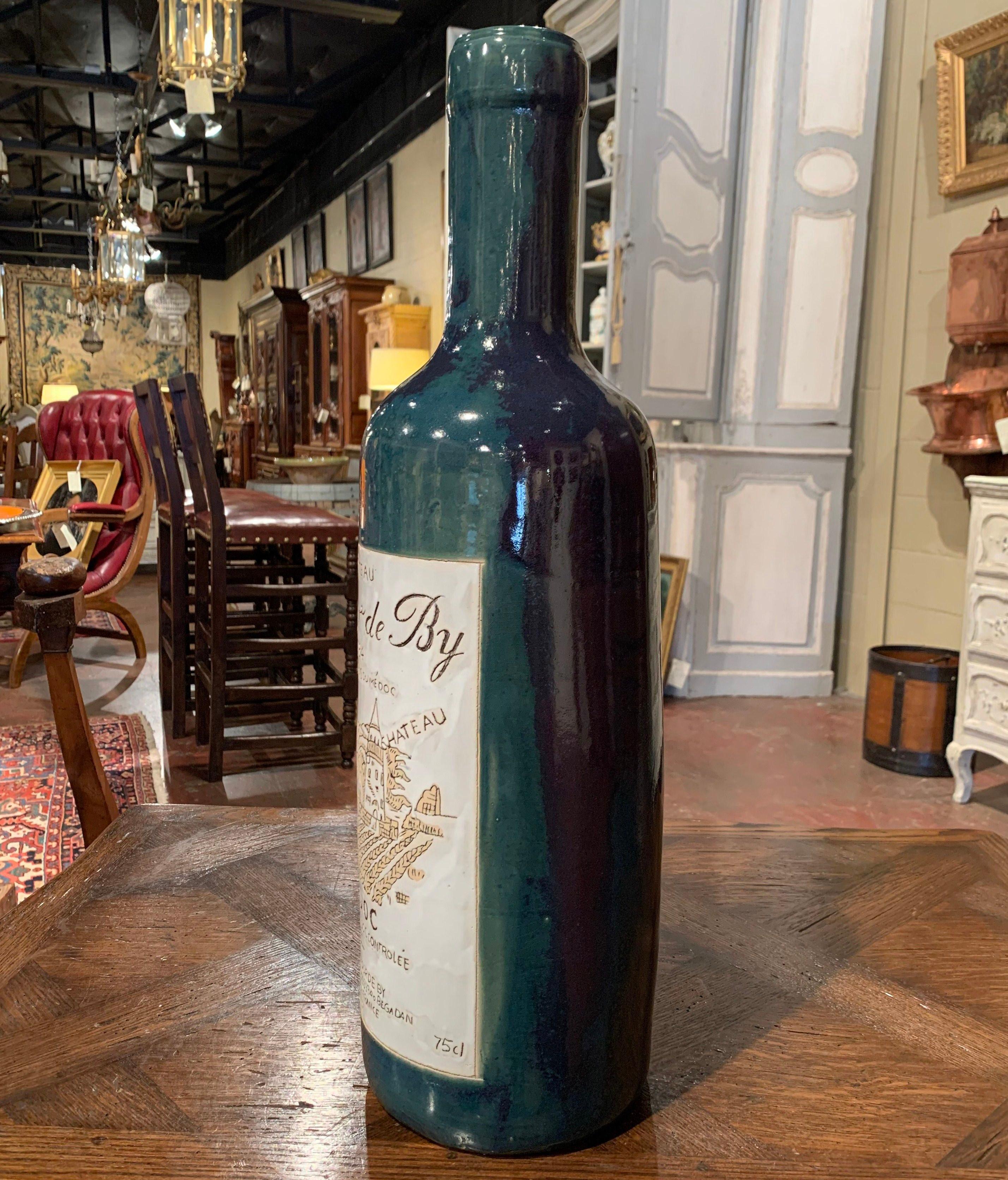 20th Century Tall Vintage French Trompe L'Oeil Ceramic Methuselah Wine Bottle of Bordeaux